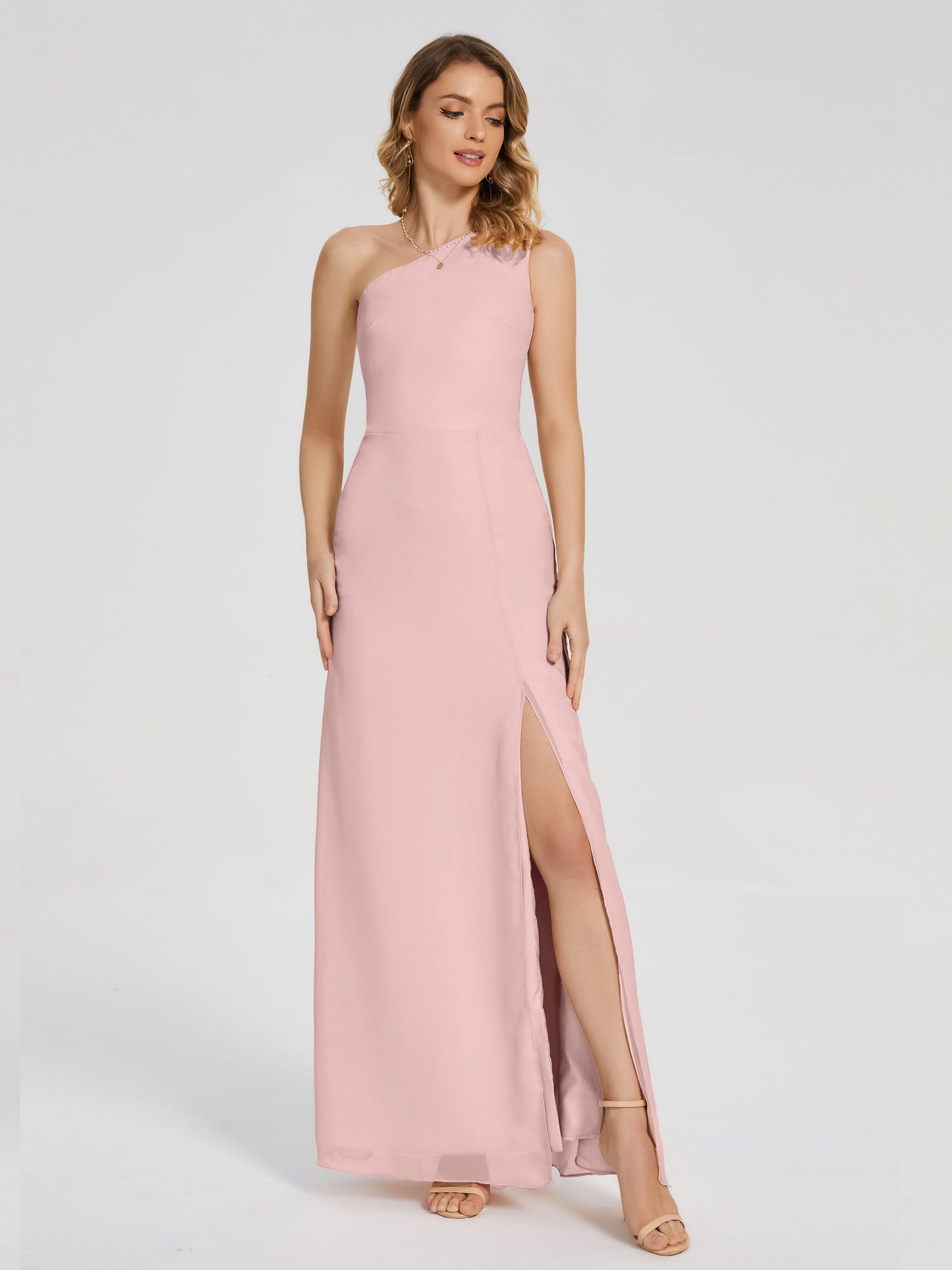 River One Shoulder Column Slit Bridesmaid Dress