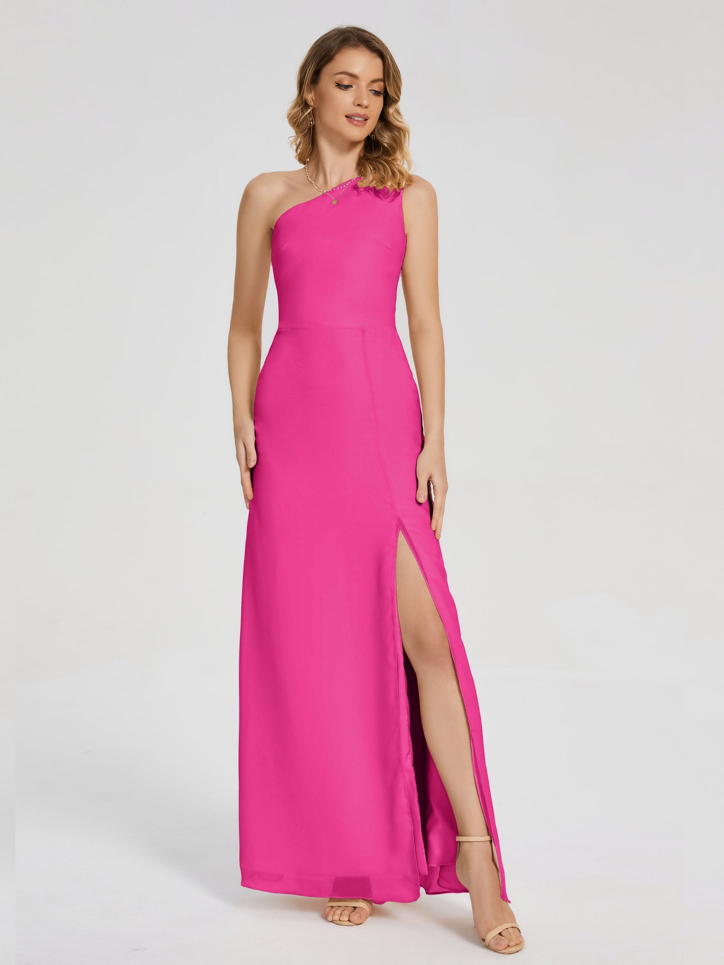 River One Shoulder Column Slit Bridesmaid Dress