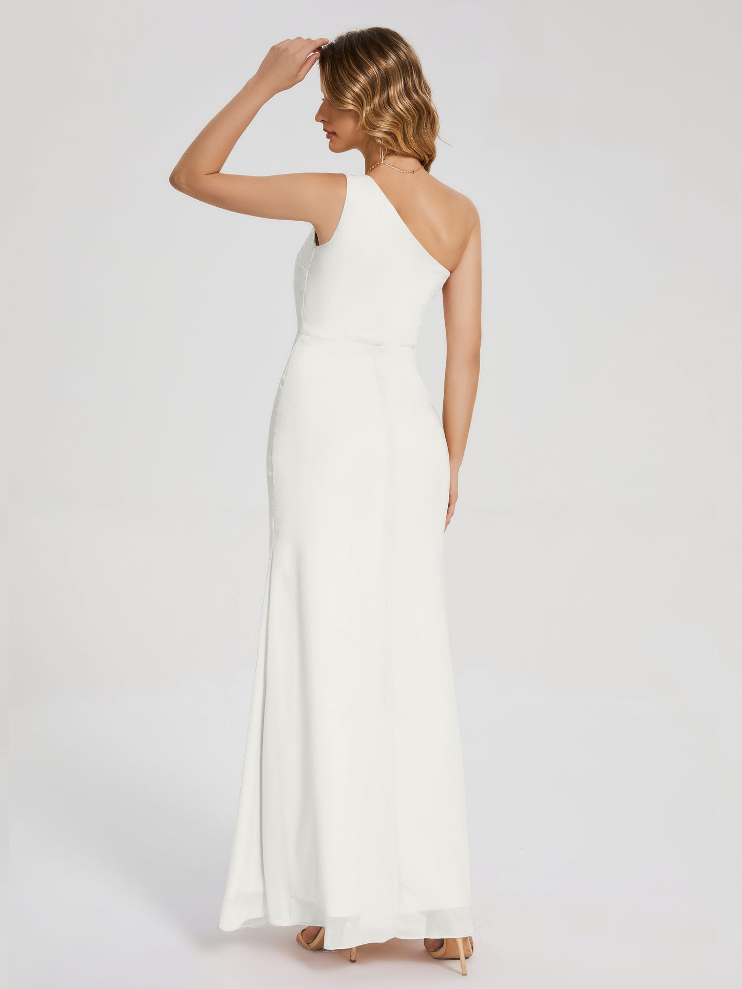 River One Shoulder Column Slit Bridesmaid Dress