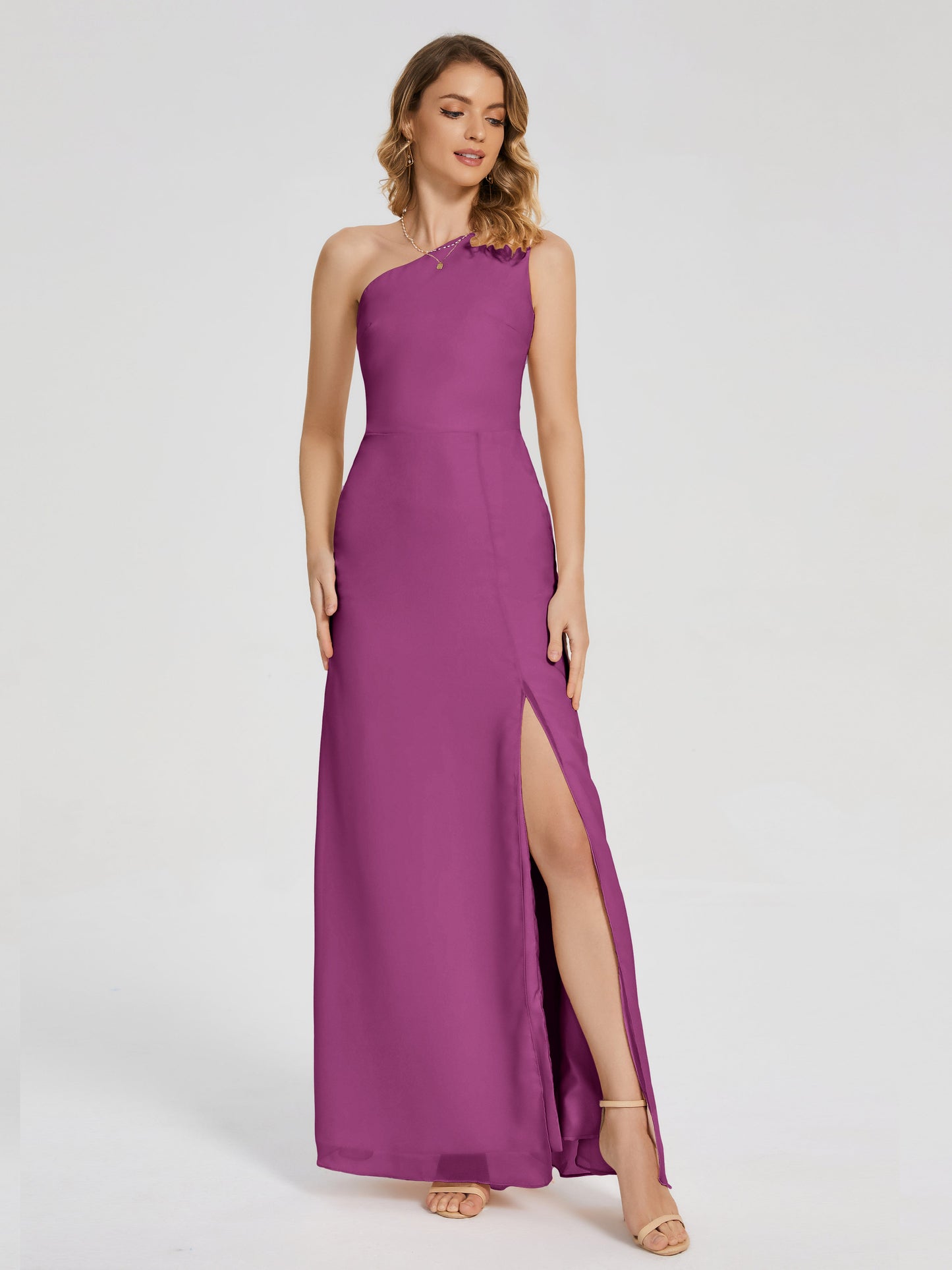 River One Shoulder Column Slit Bridesmaid Dress