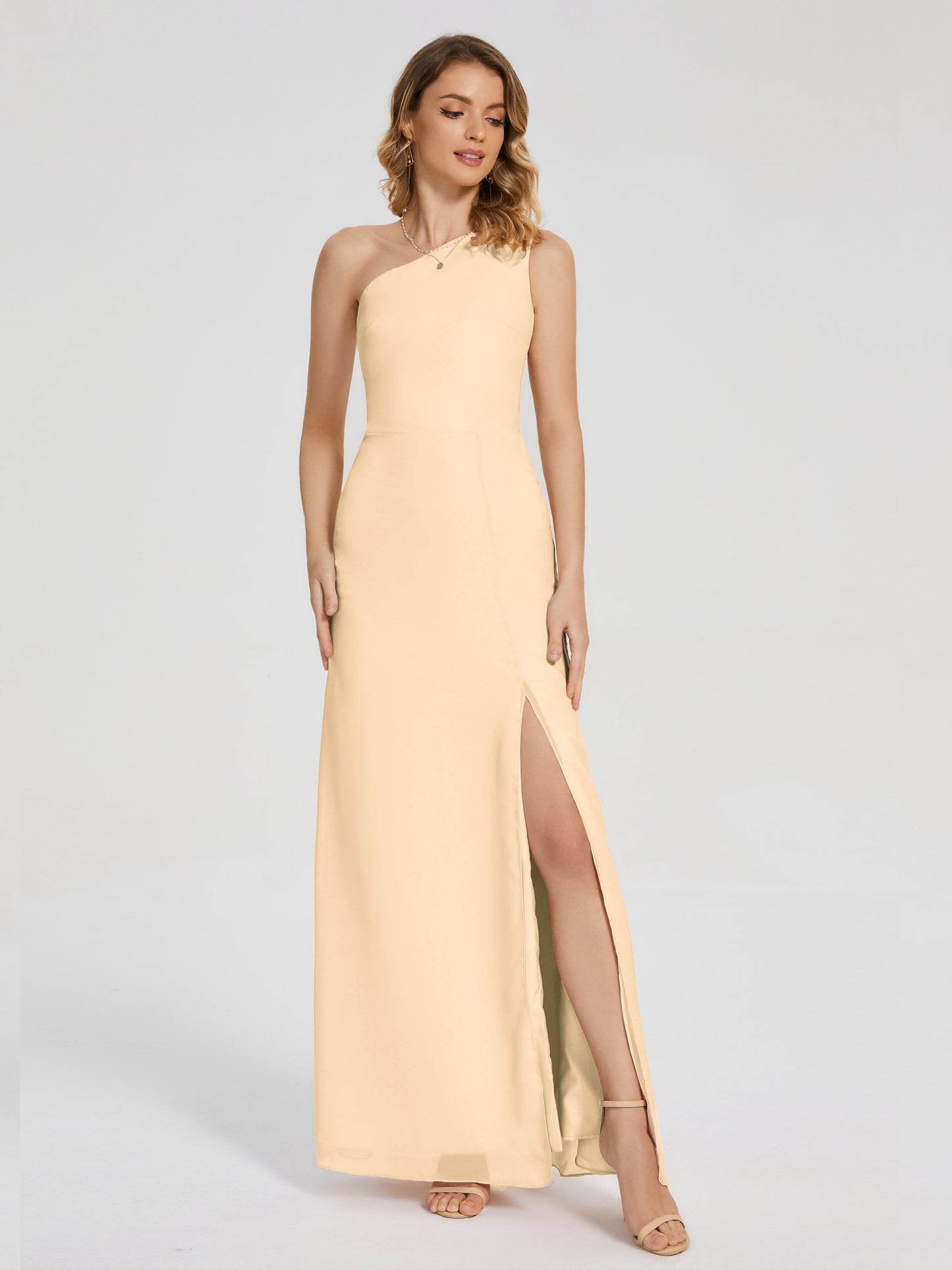 River One Shoulder Column Slit Bridesmaid Dress