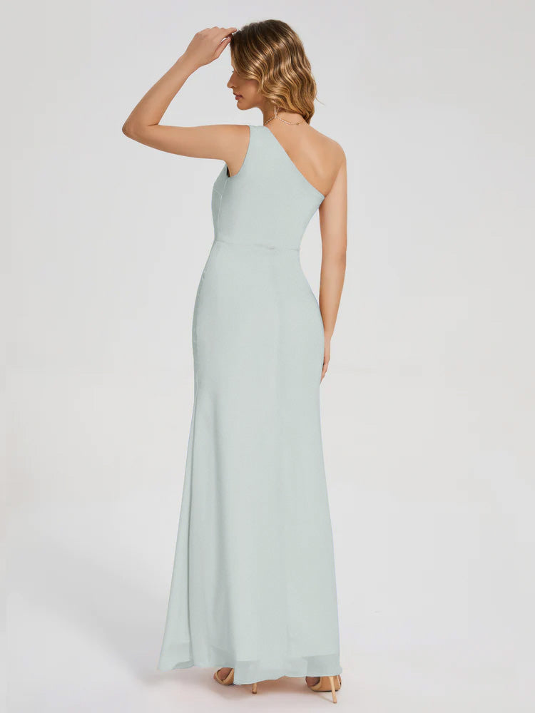 River One Shoulder Column Slit Bridesmaid Dress