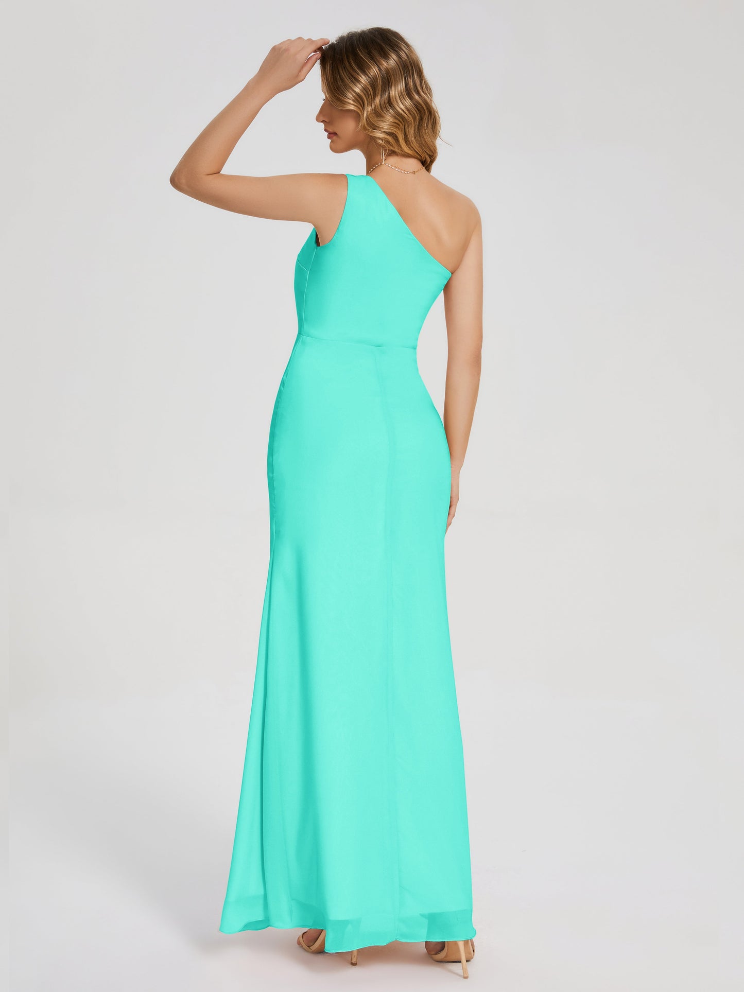River One Shoulder Column Slit Bridesmaid Dress