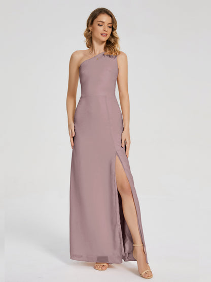 River One Shoulder Column Slit Bridesmaid Dress