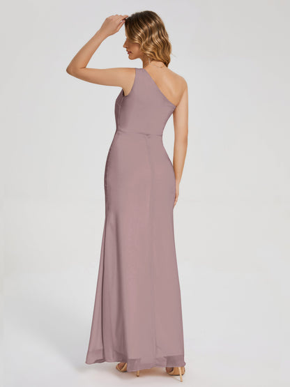 River One Shoulder Column Slit Bridesmaid Dress
