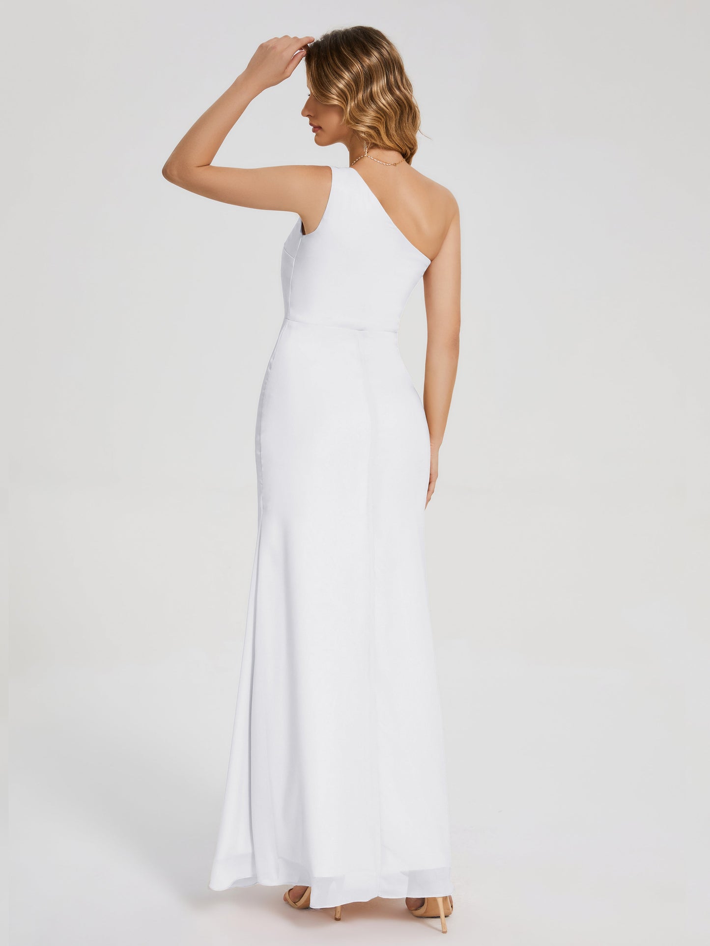 River One Shoulder Column Slit Bridesmaid Dress
