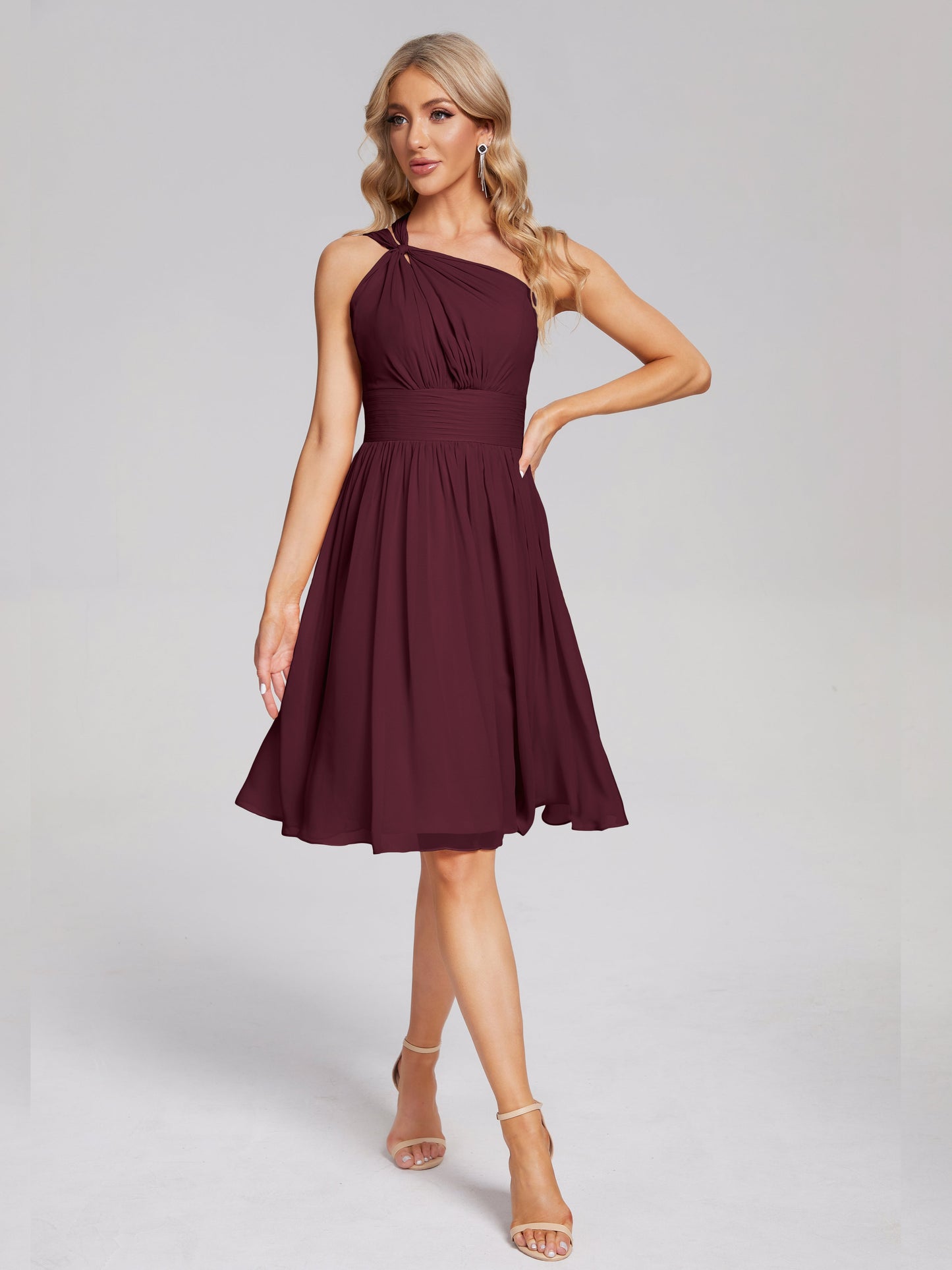 Arielle One Shoulder Knee Length Chiffon Bridesmaid Dress