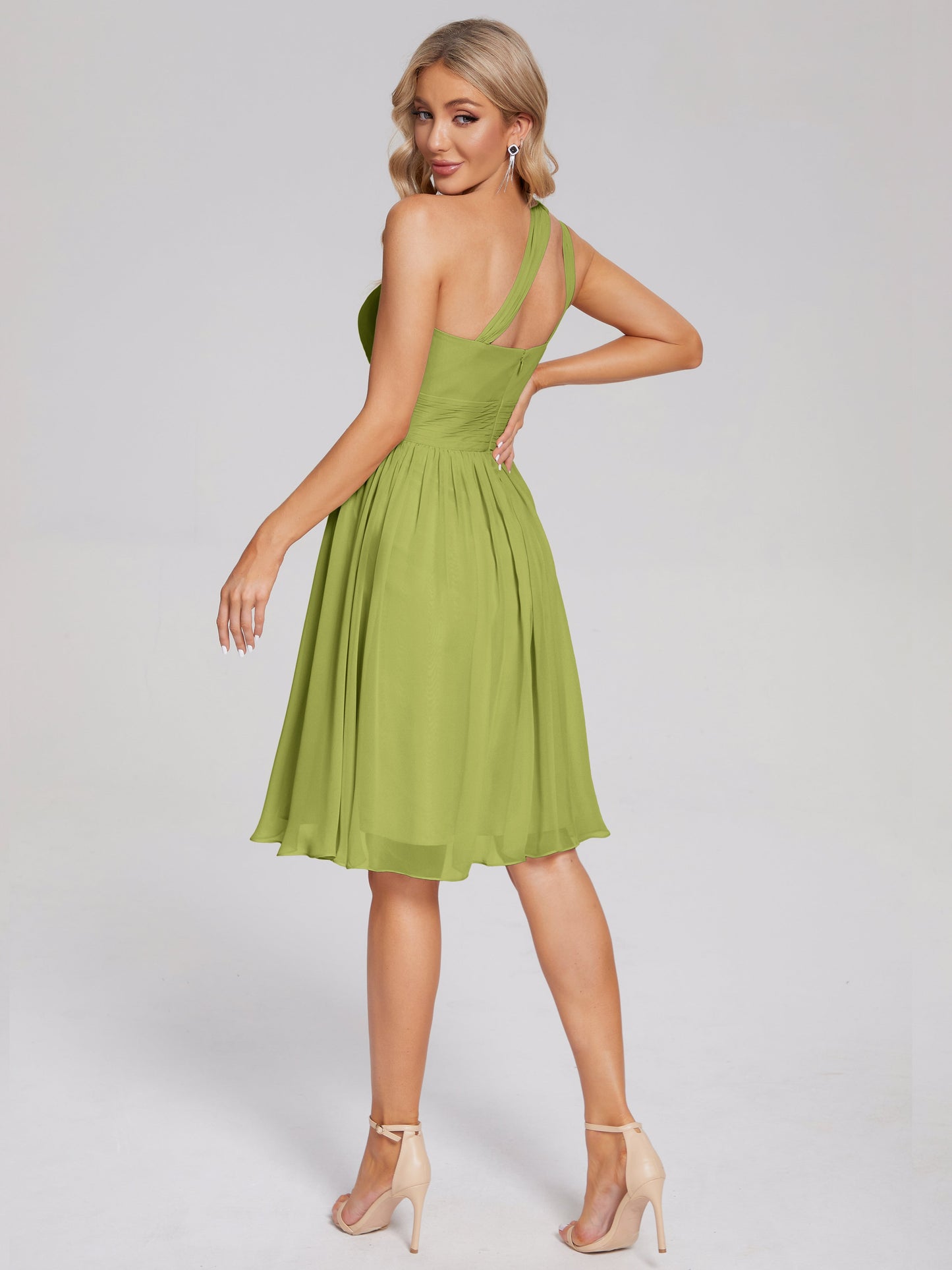 Arielle One Shoulder Knee Length Chiffon Bridesmaid Dress