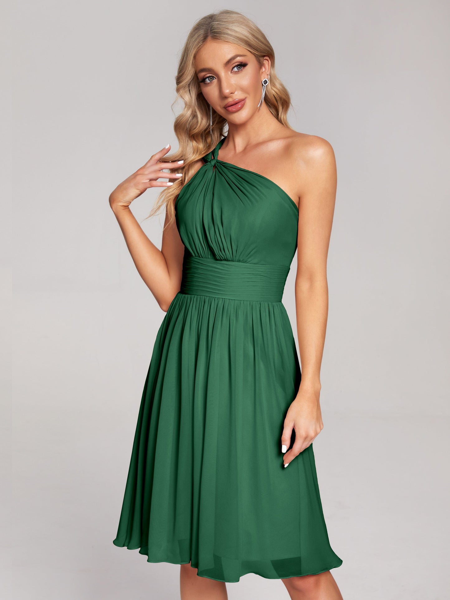 Arielle One Shoulder Knee Length Chiffon Bridesmaid Dress