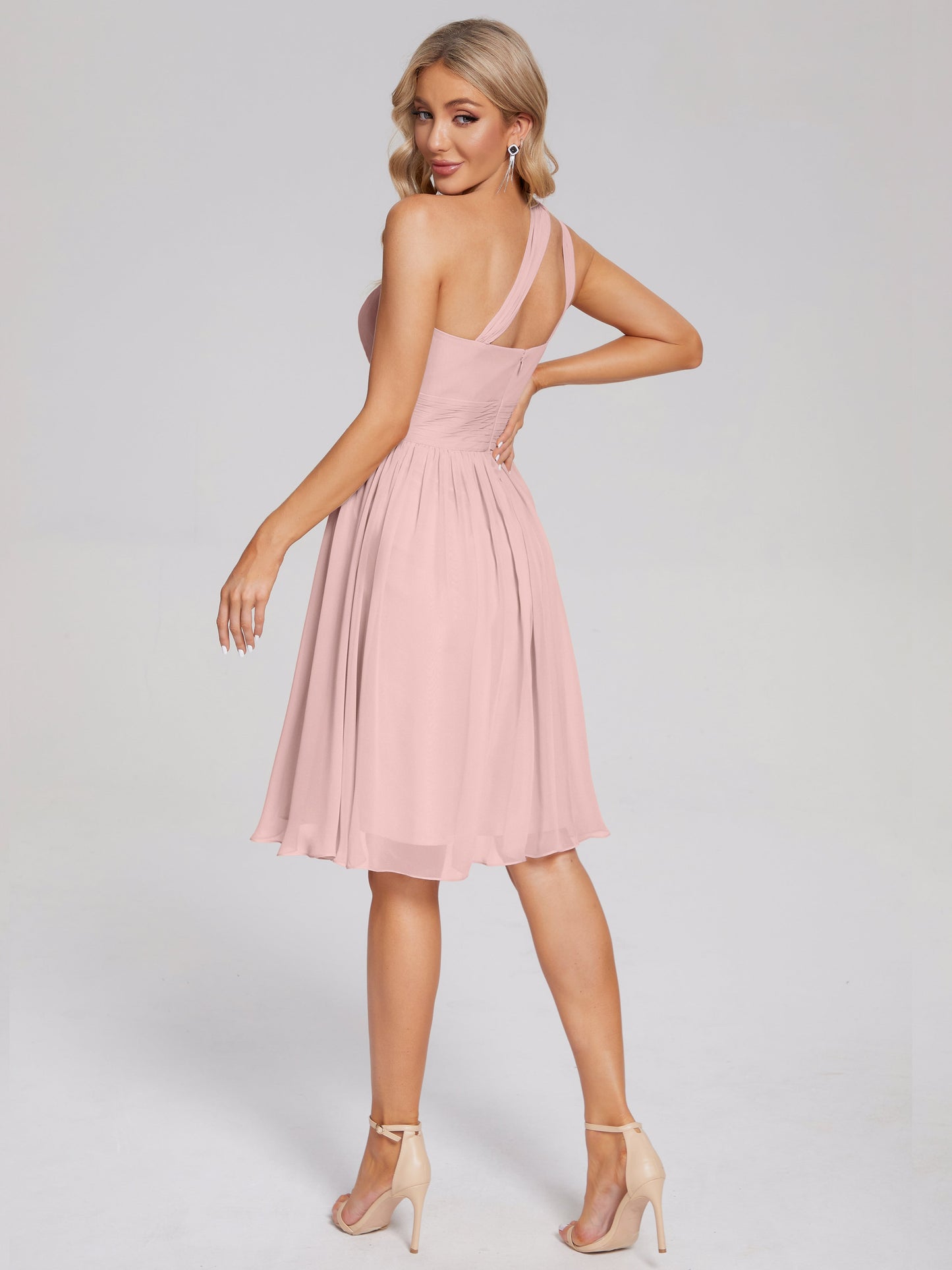 Arielle One Shoulder Knee Length Chiffon Bridesmaid Dress