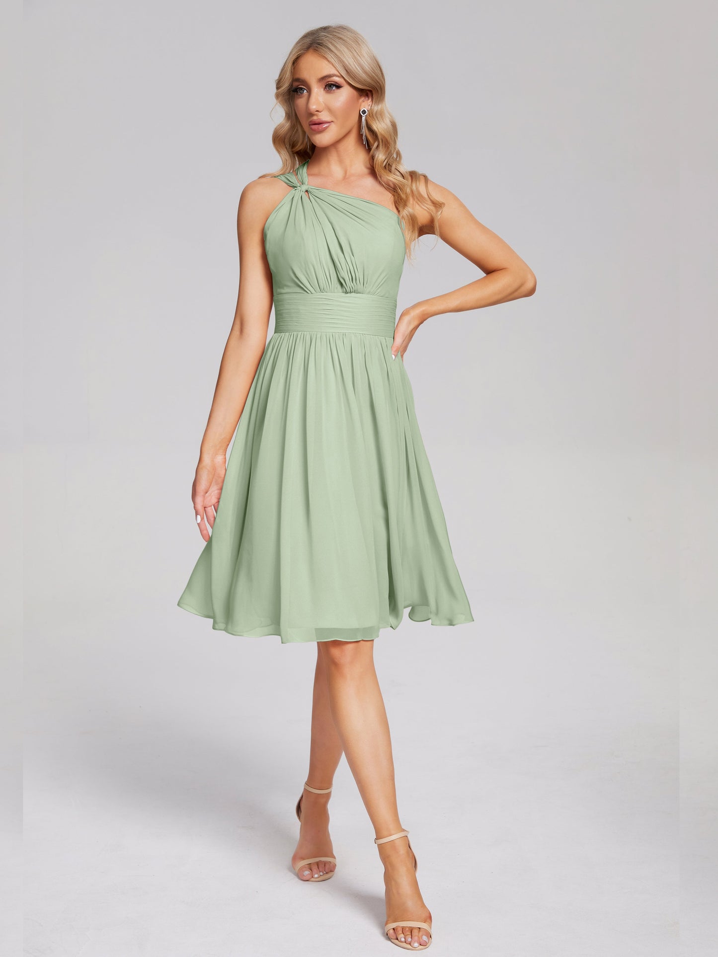 Arielle One Shoulder Knee Length Chiffon Bridesmaid Dress