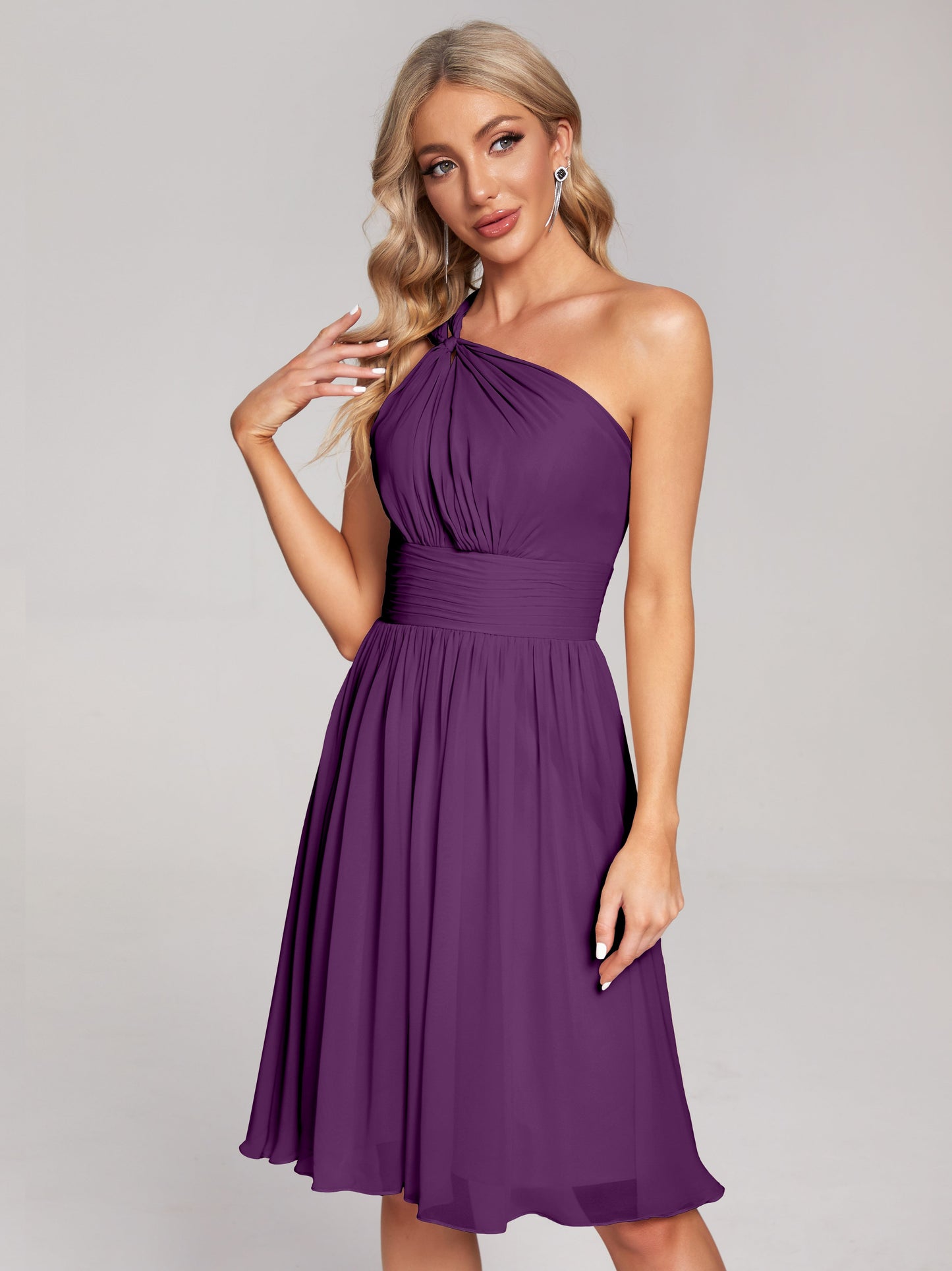 Arielle One Shoulder Knee Length Chiffon Bridesmaid Dress