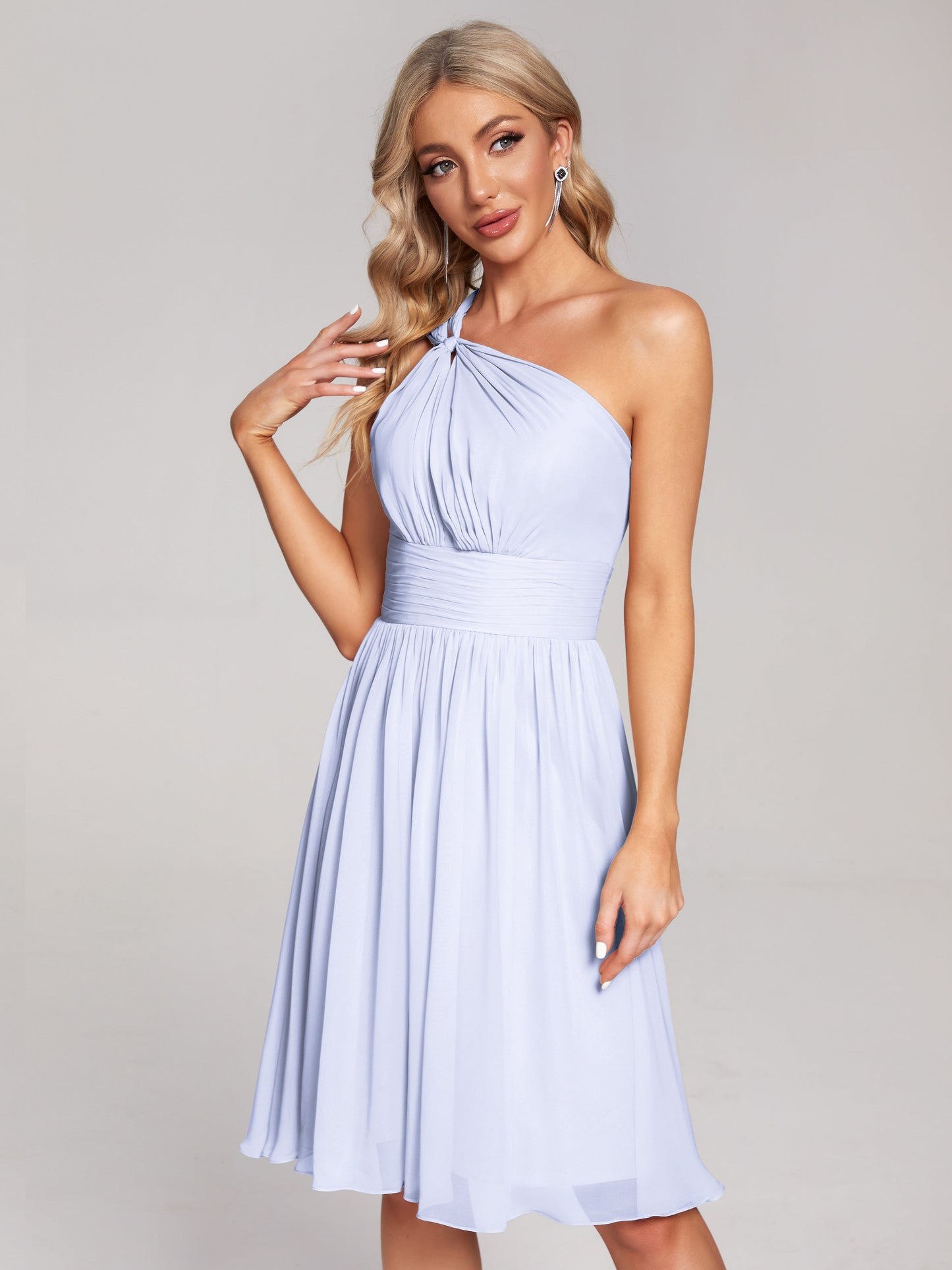 Arielle One Shoulder Knee Length Chiffon Bridesmaid Dress