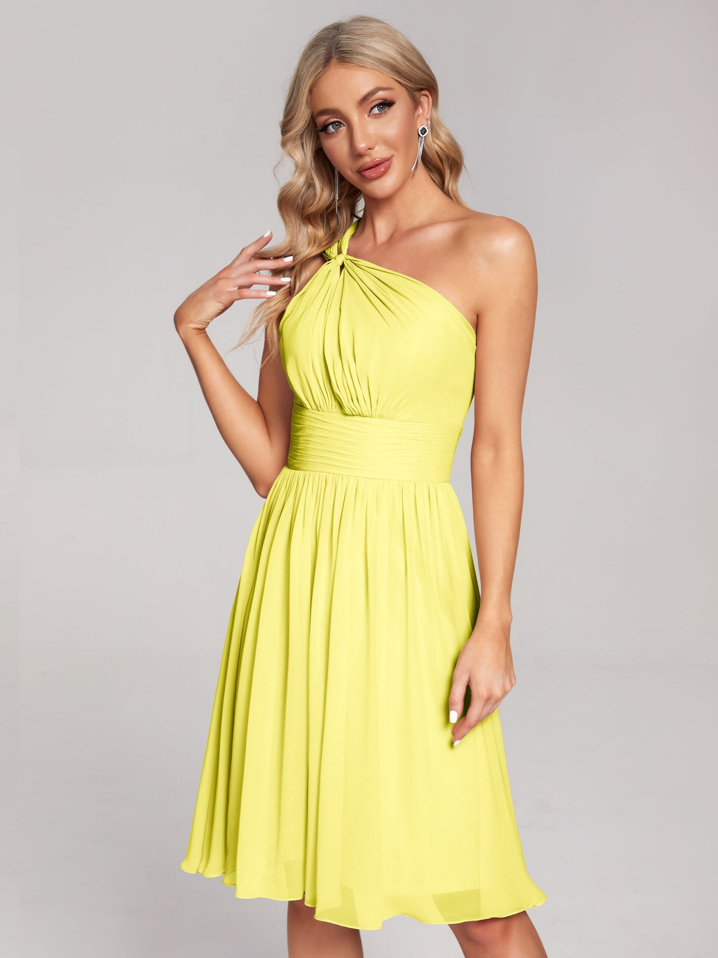 Arielle One Shoulder Knee Length Chiffon Bridesmaid Dress