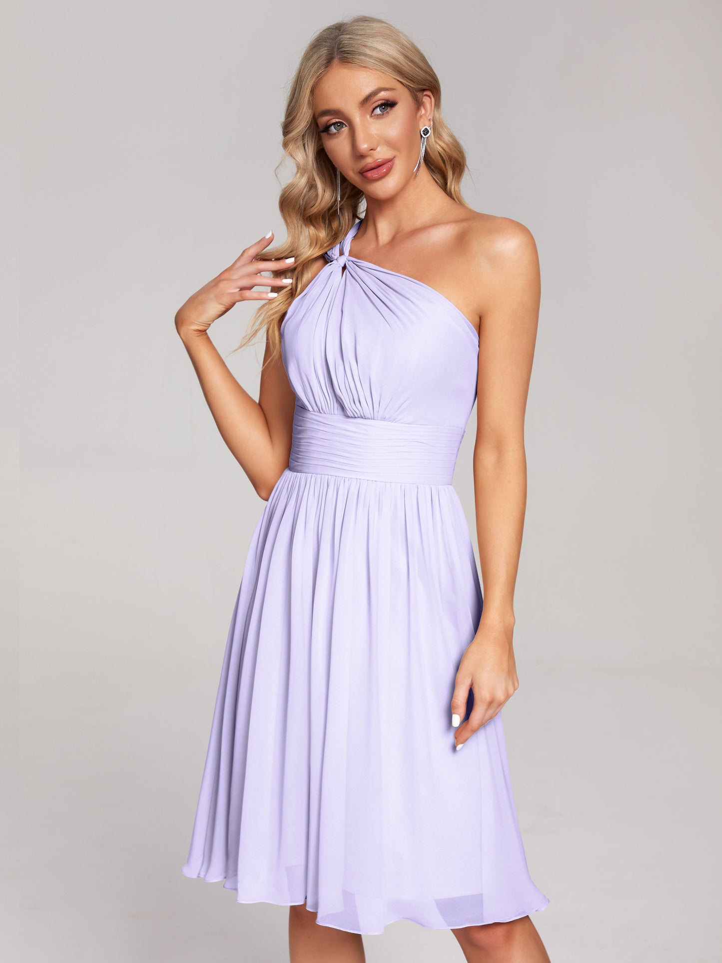 Arielle One Shoulder Knee Length Chiffon Bridesmaid Dress