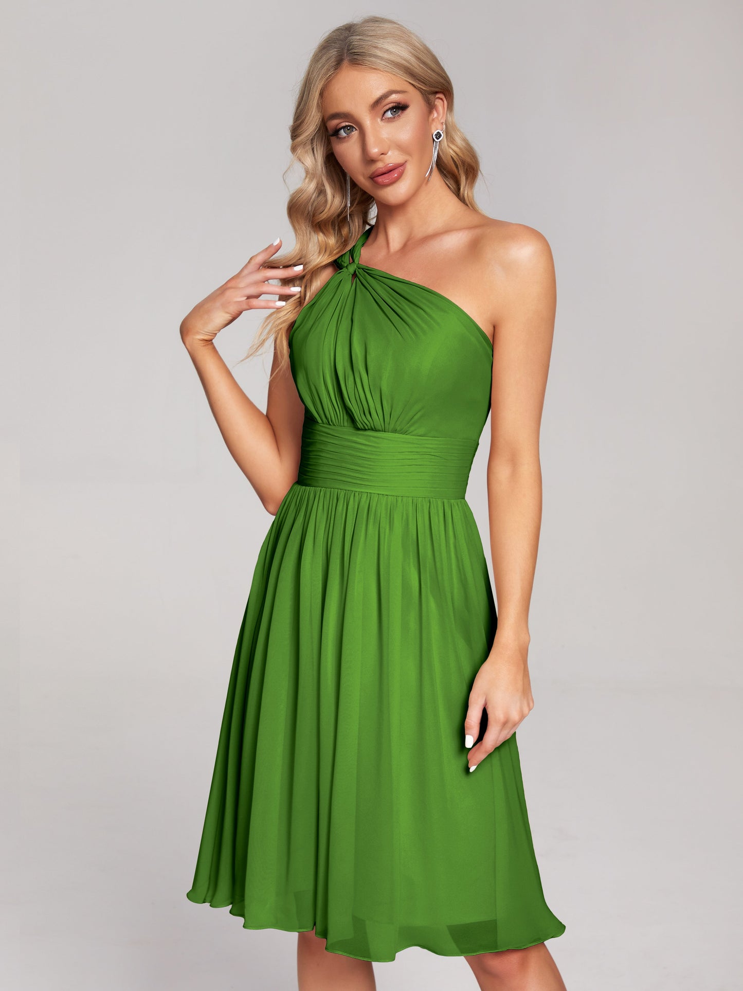 Arielle One Shoulder Knee Length Chiffon Bridesmaid Dress