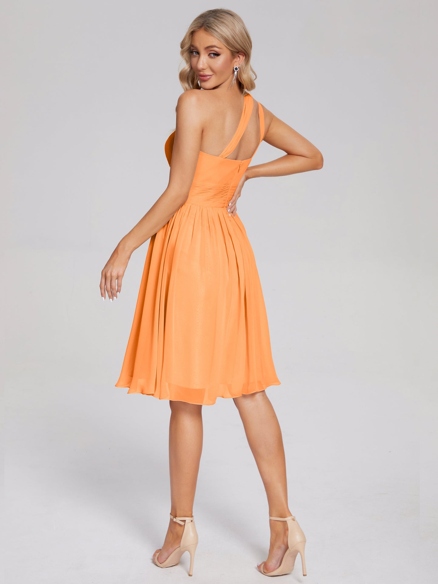 Arielle One Shoulder Knee Length Chiffon Bridesmaid Dress