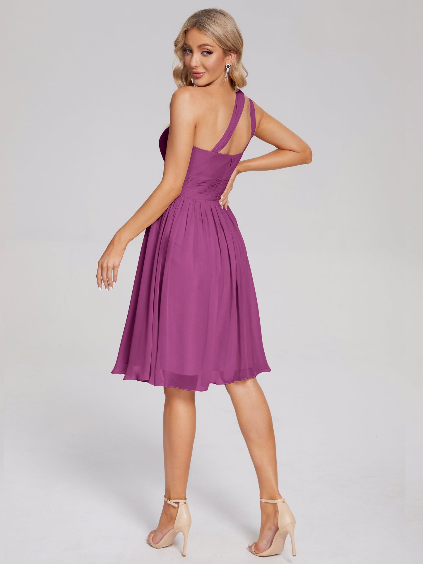 Arielle One Shoulder Knee Length Chiffon Bridesmaid Dress