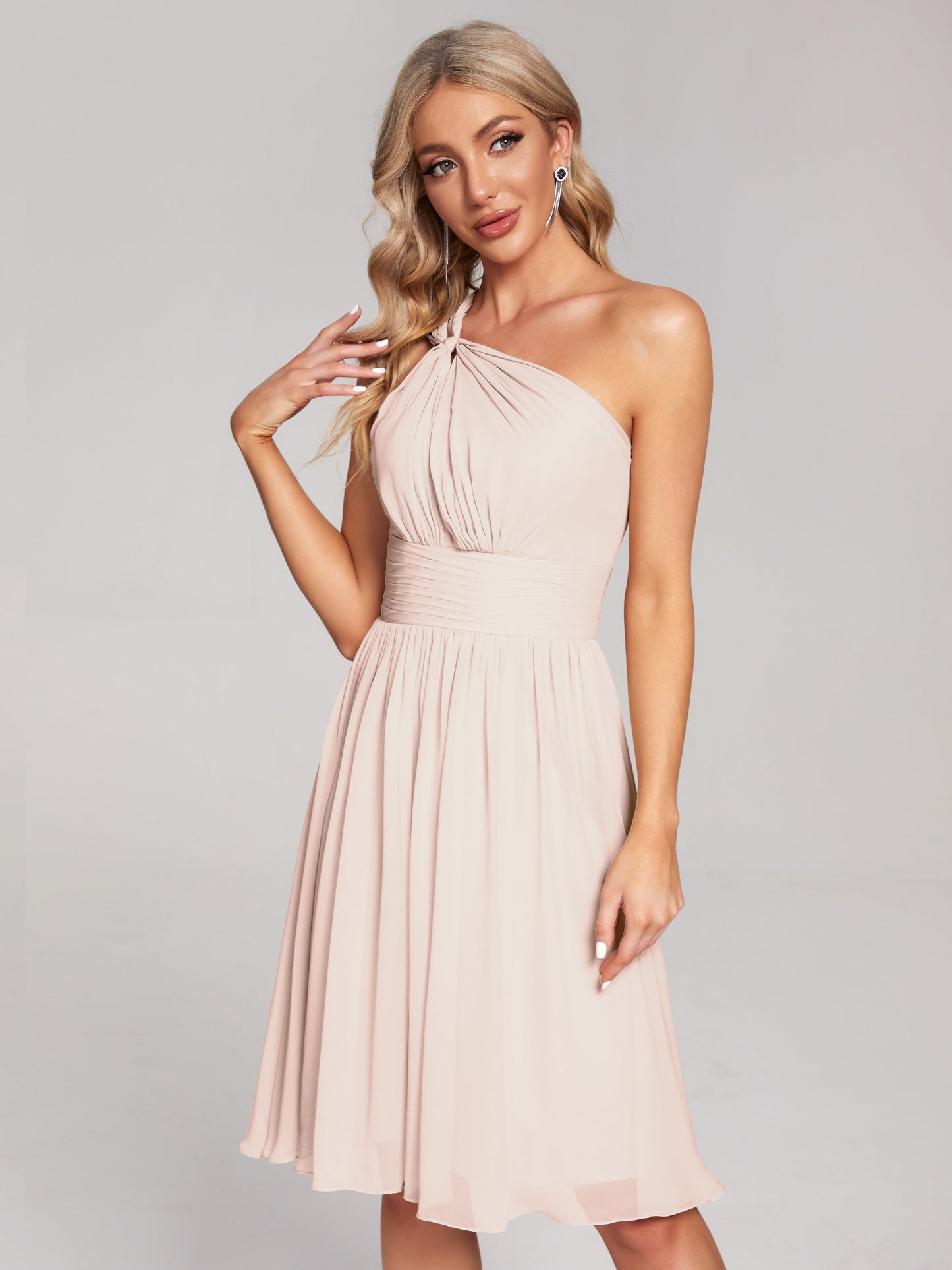 Arielle One Shoulder Knee Length Chiffon Bridesmaid Dress