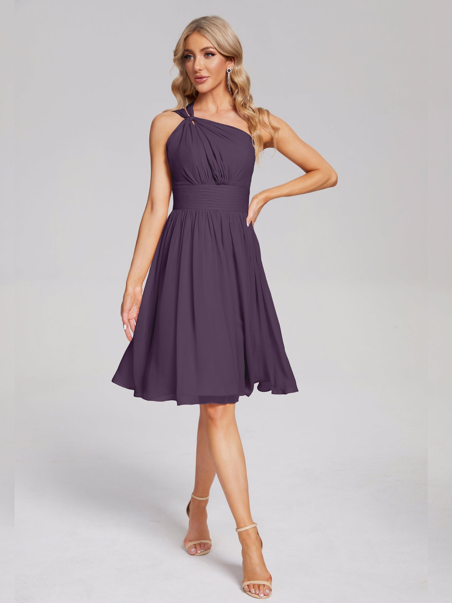 Arielle One Shoulder Knee Length Chiffon Bridesmaid Dress