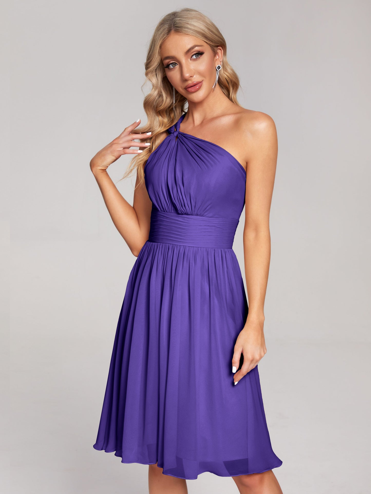 Arielle One Shoulder Knee Length Chiffon Bridesmaid Dress