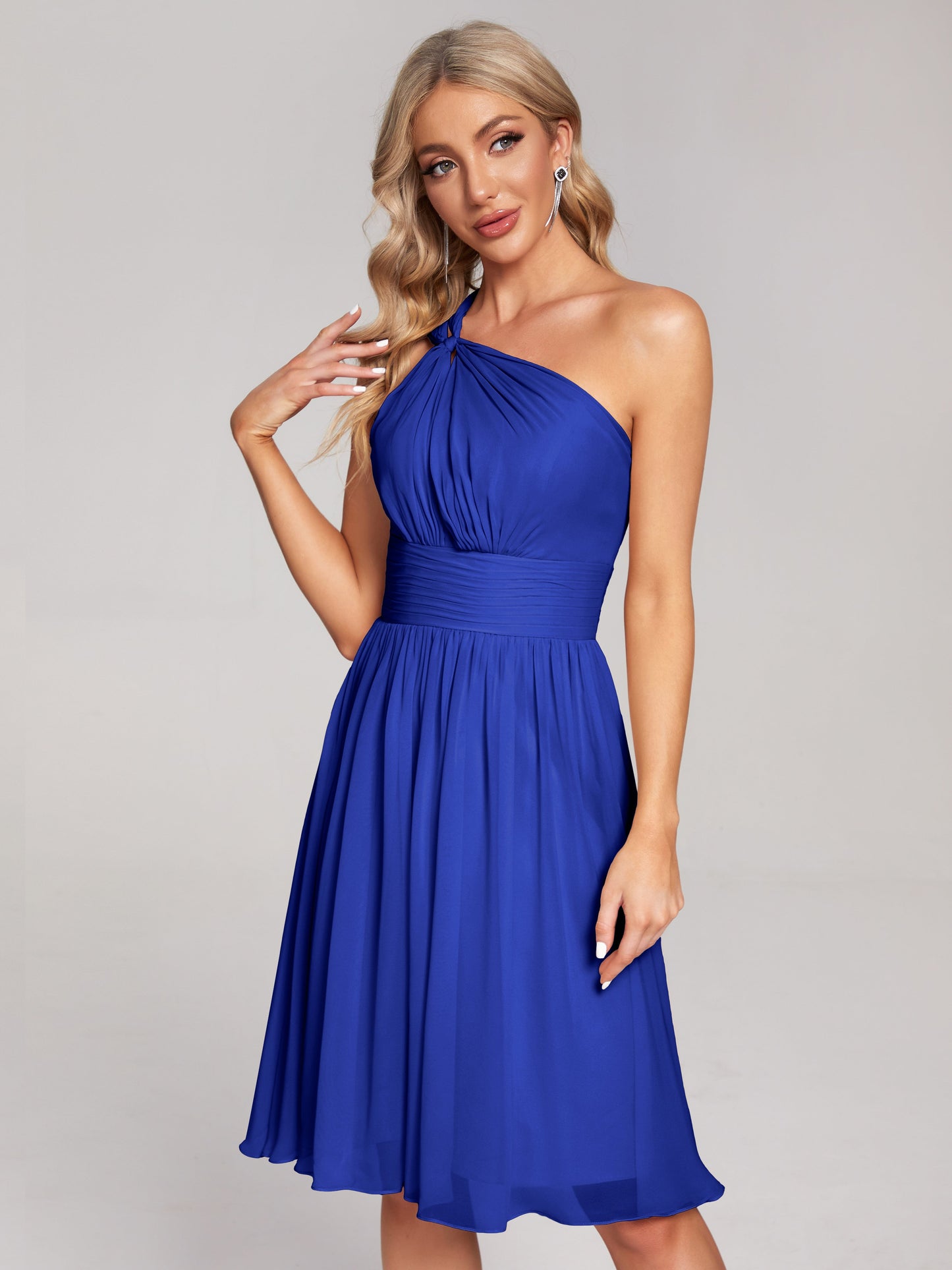 Arielle One Shoulder Knee Length Chiffon Bridesmaid Dress