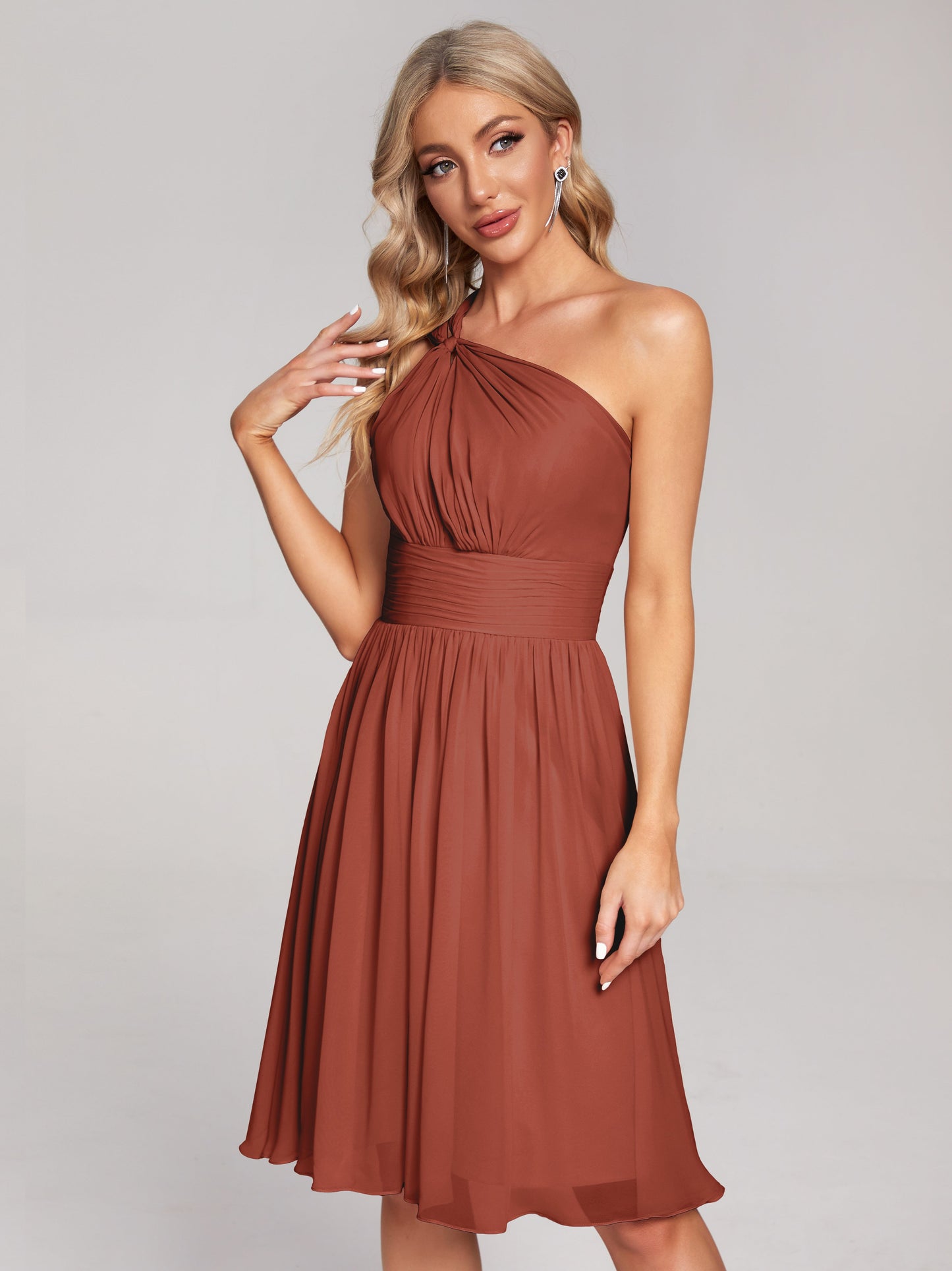 Arielle One Shoulder Knee Length Chiffon Bridesmaid Dress