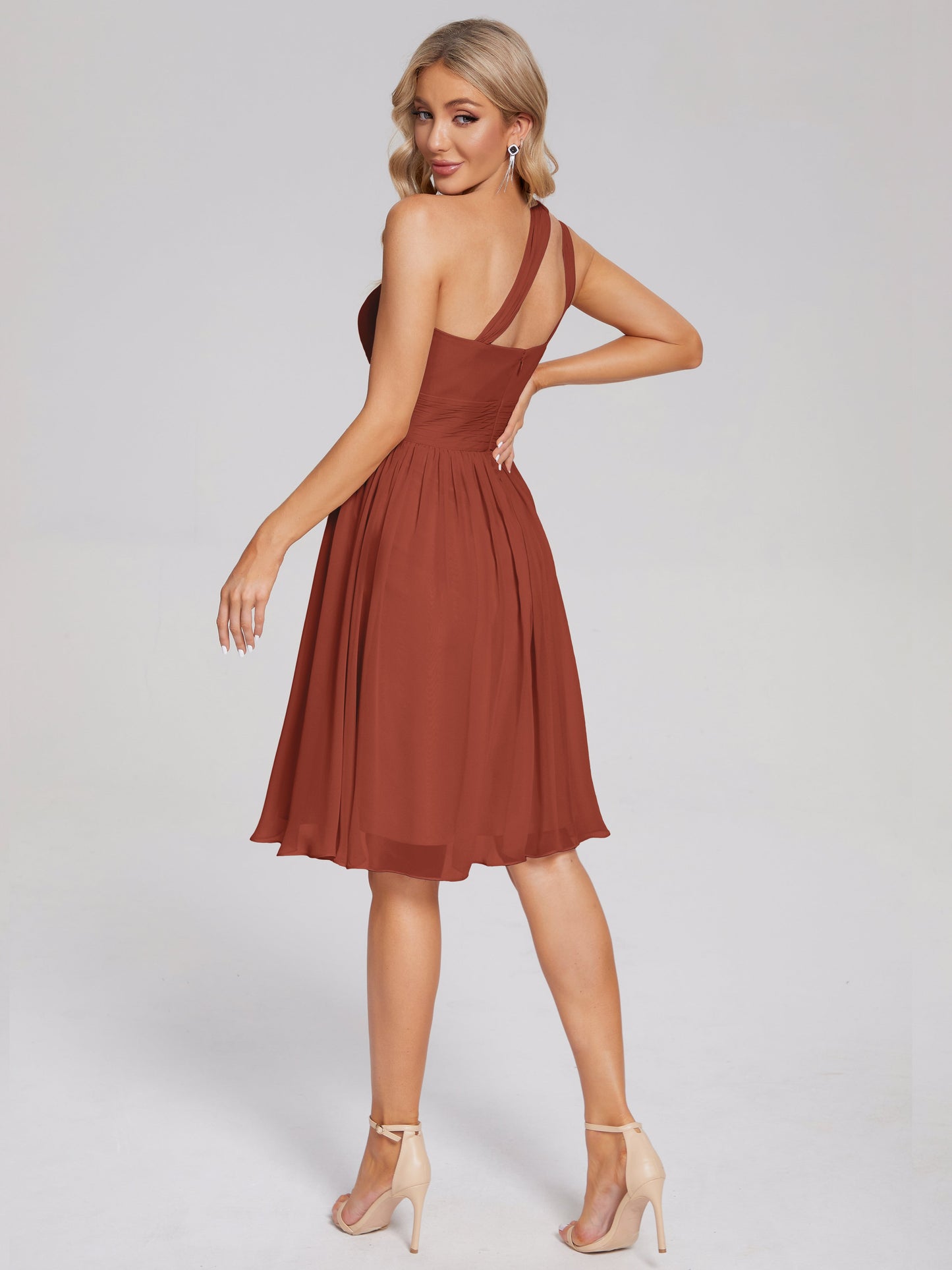 Arielle One Shoulder Knee Length Chiffon Bridesmaid Dress