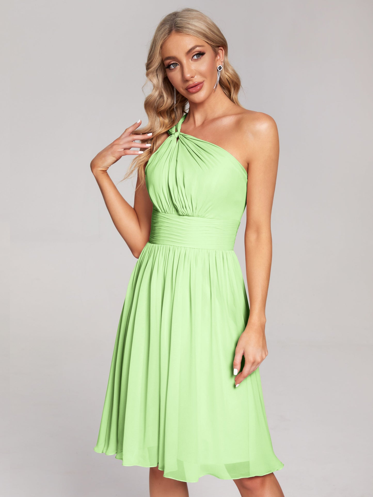 Arielle One Shoulder Knee Length Chiffon Bridesmaid Dress