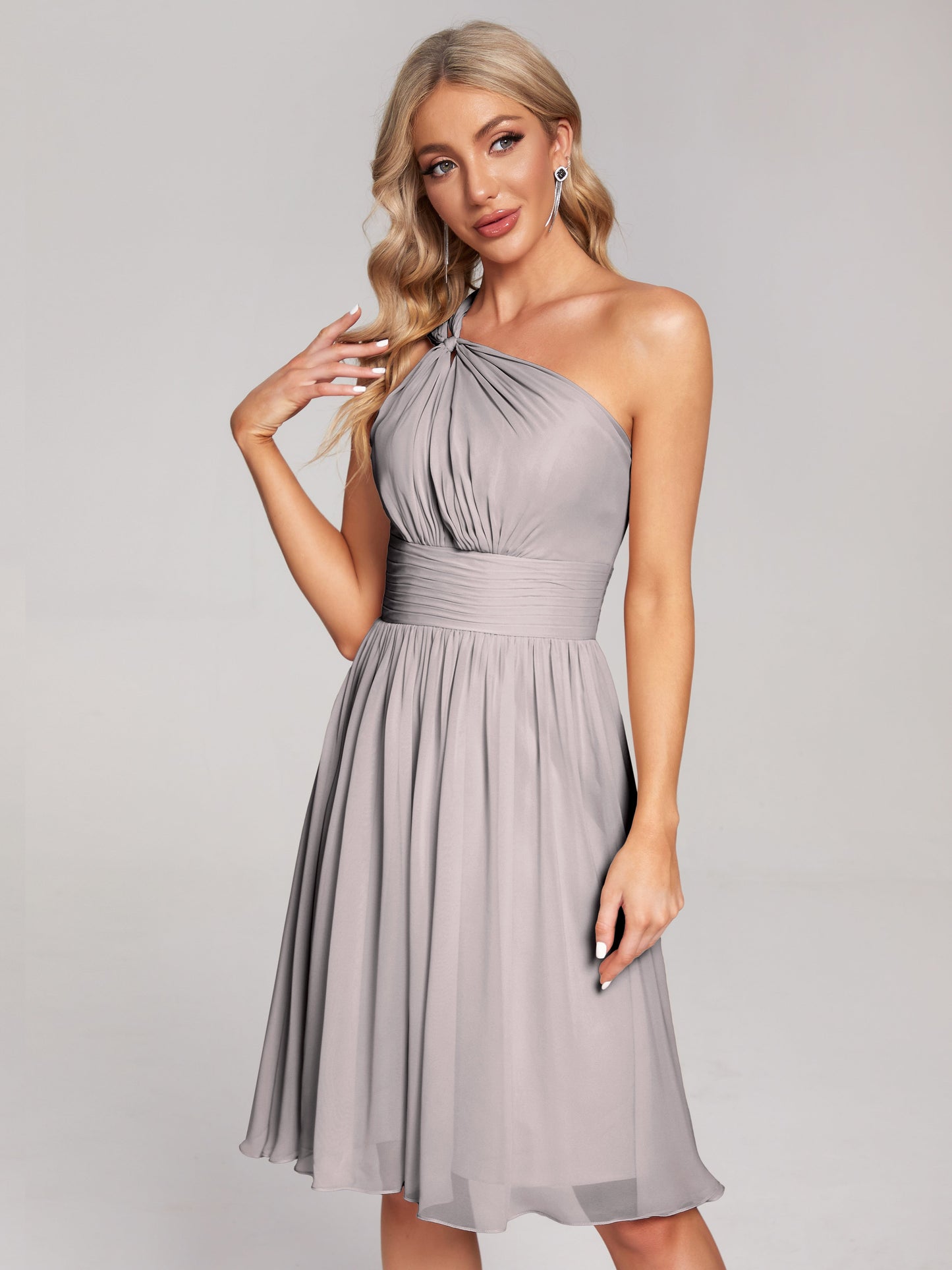Arielle One Shoulder Knee Length Chiffon Bridesmaid Dress