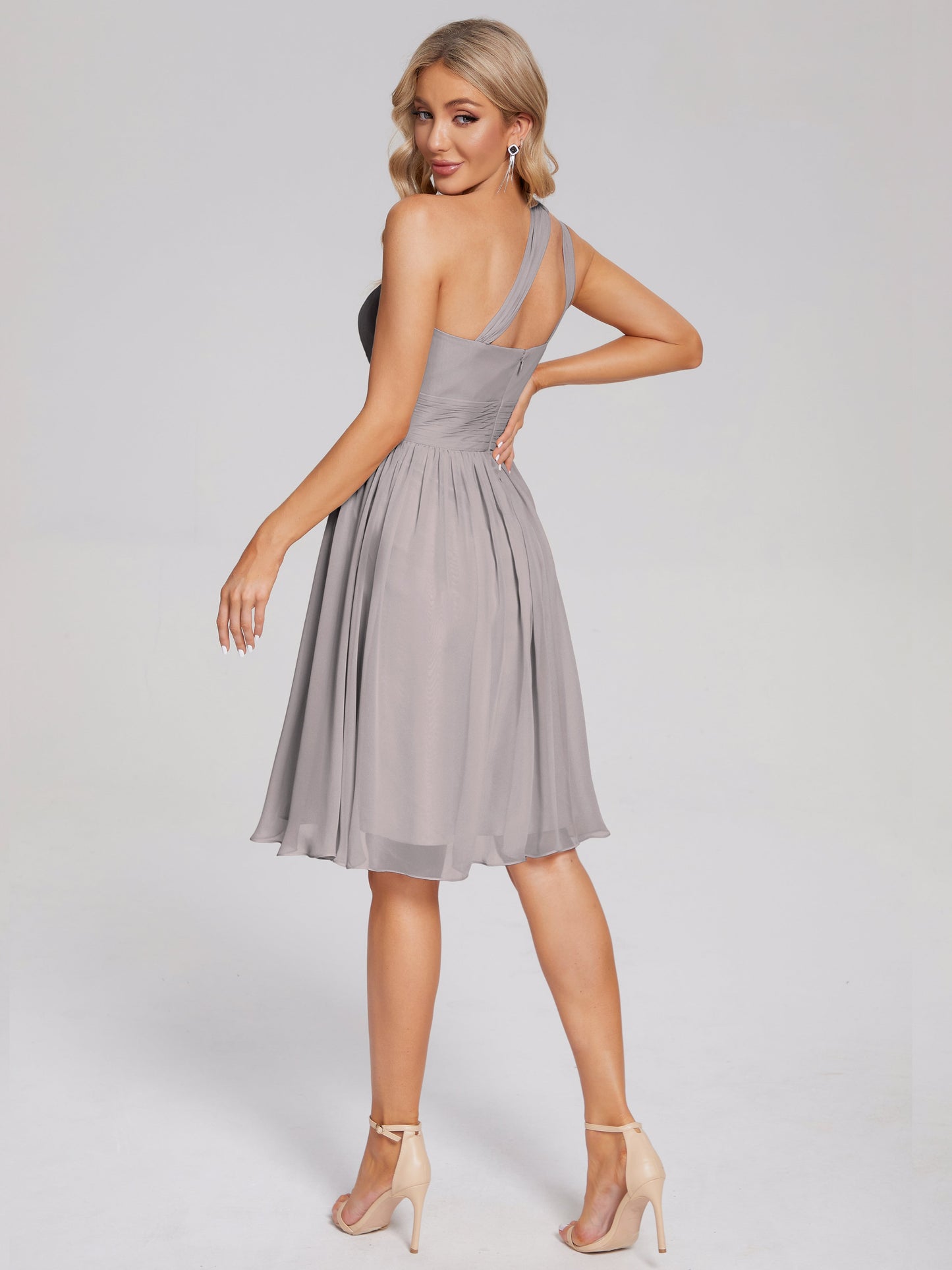 Arielle One Shoulder Knee Length Chiffon Bridesmaid Dress