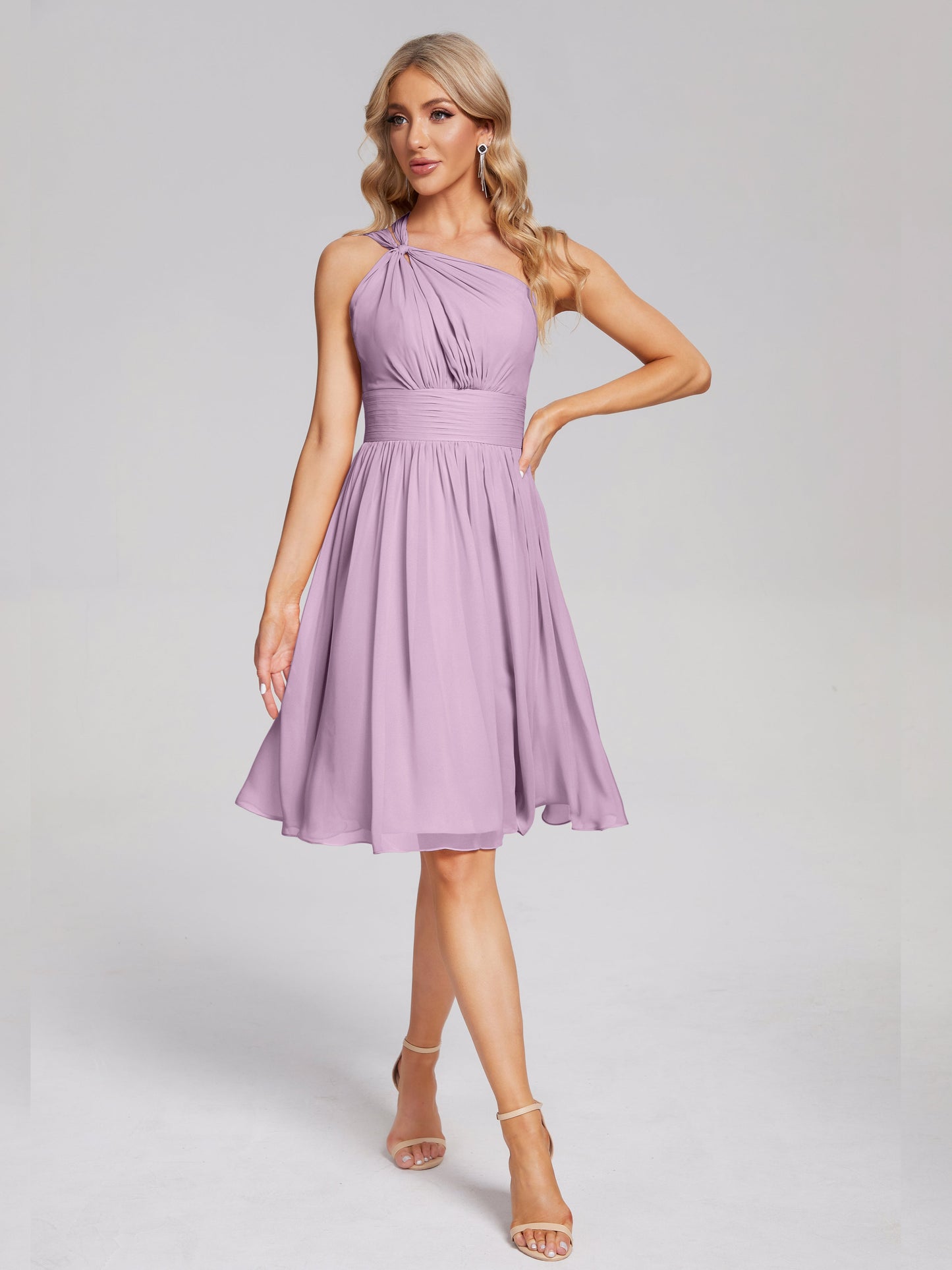 Arielle One Shoulder Knee Length Chiffon Bridesmaid Dress