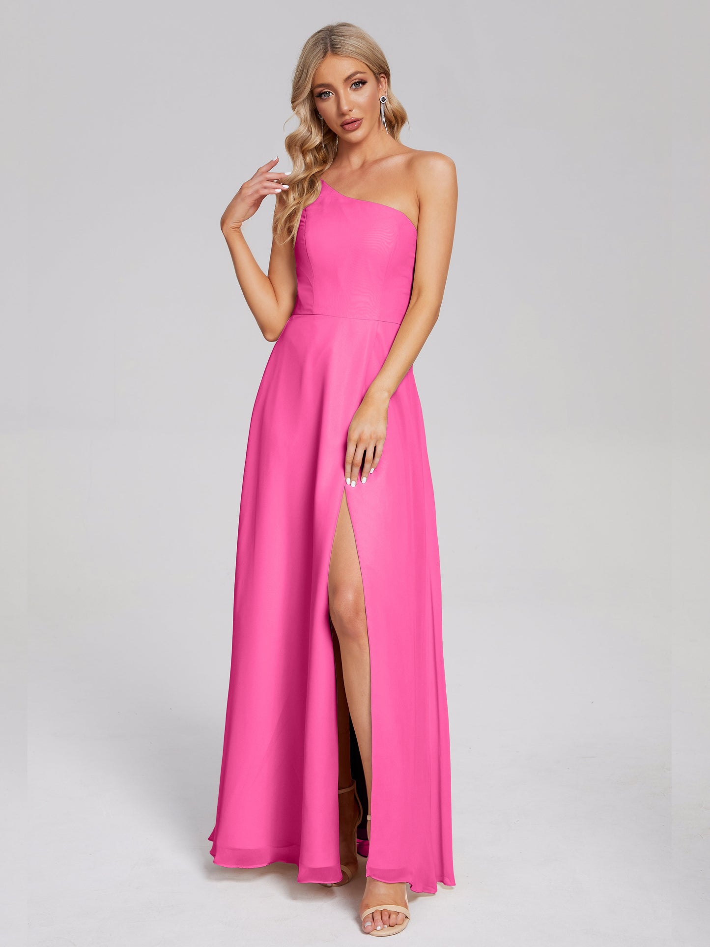 One Shoulder Side Slit Chiffon Bridesmaid Dress
