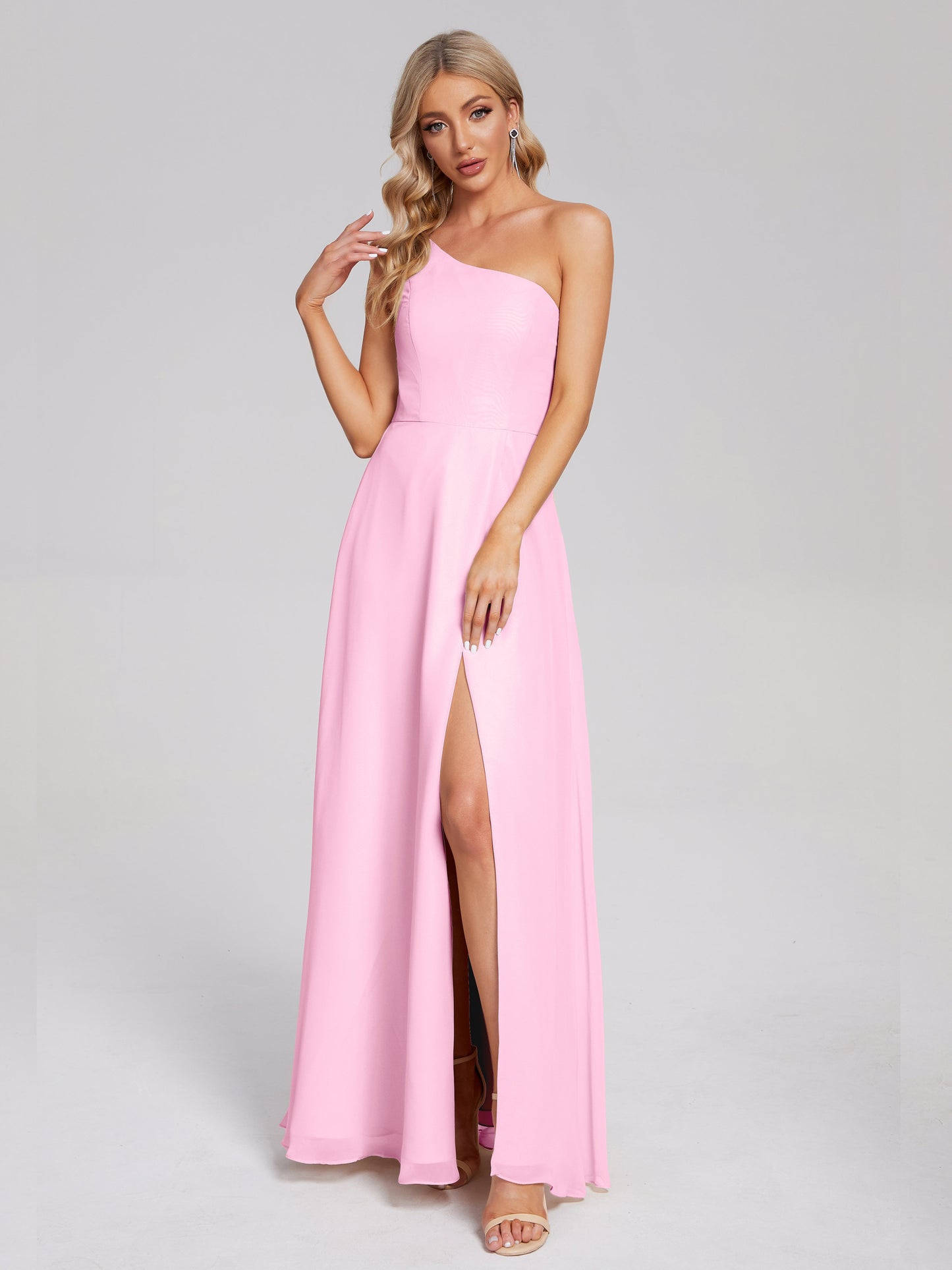 One Shoulder Side Slit Chiffon Bridesmaid Dress