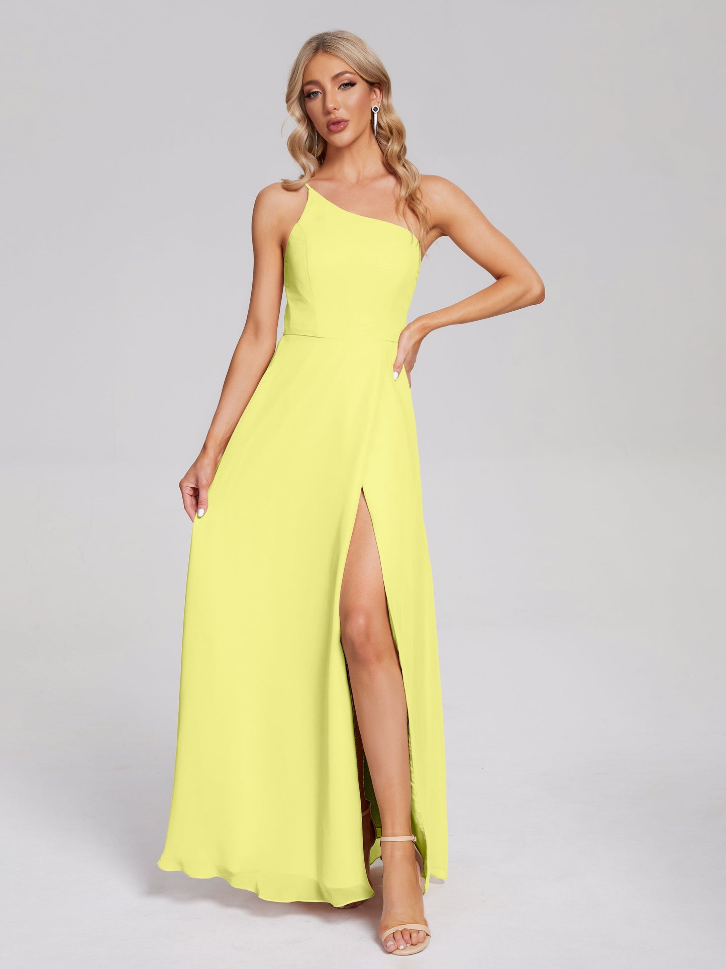 One Shoulder Side Slit Chiffon Bridesmaid Dress