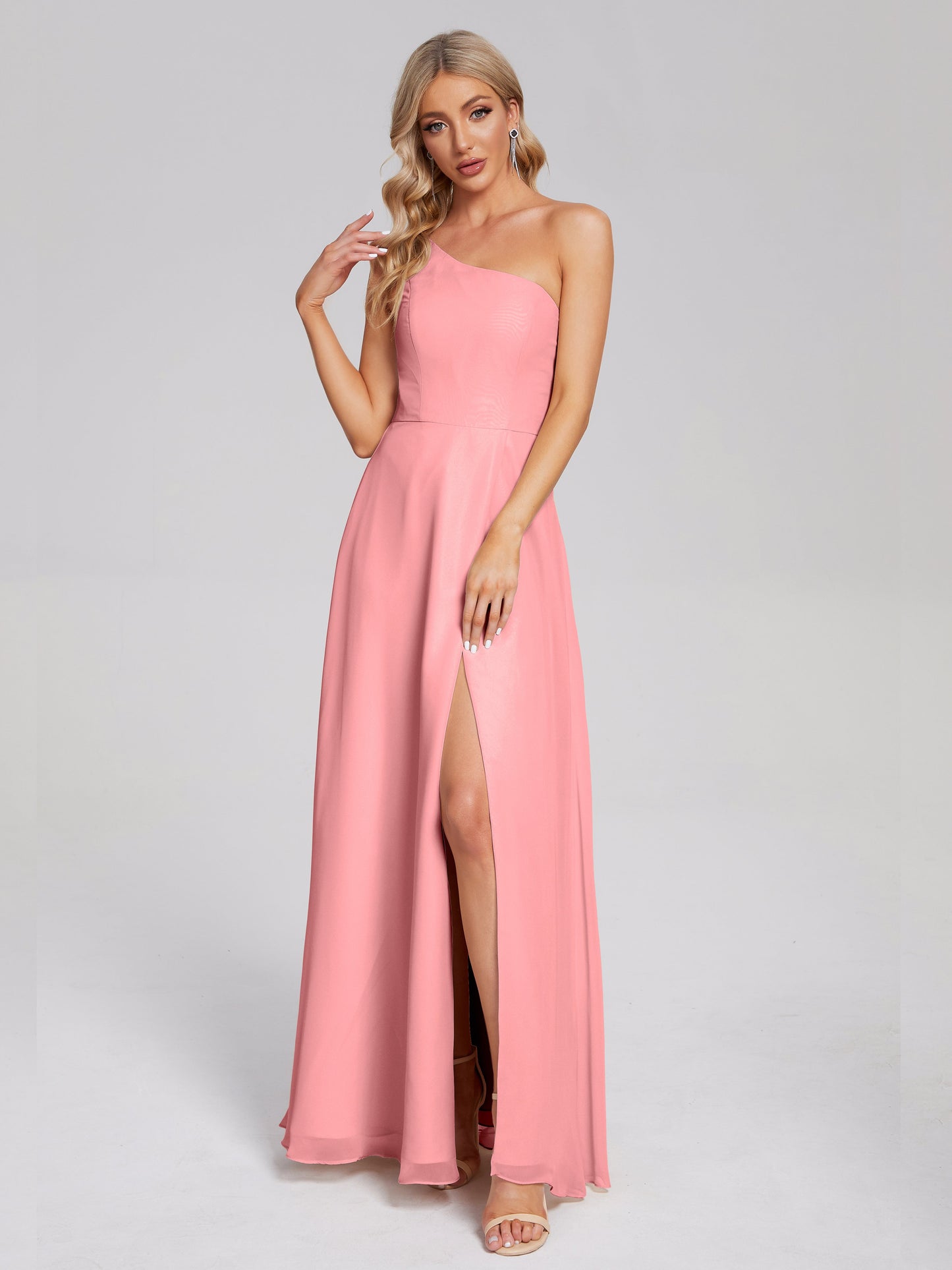 One Shoulder Side Slit Chiffon Bridesmaid Dress