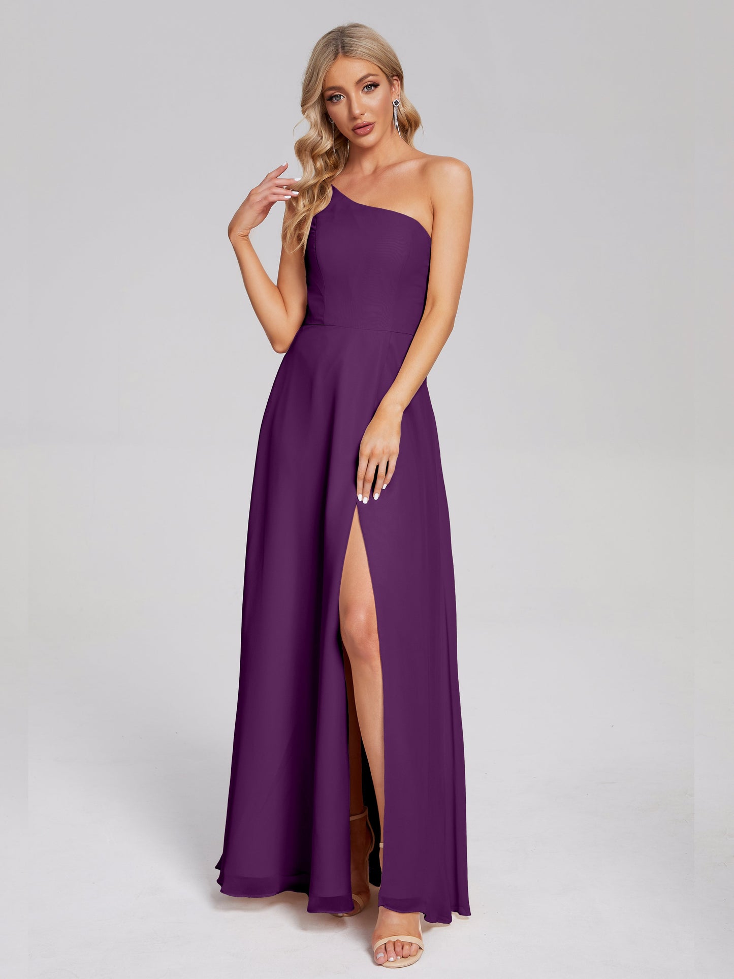 One Shoulder Side Slit Chiffon Bridesmaid Dress