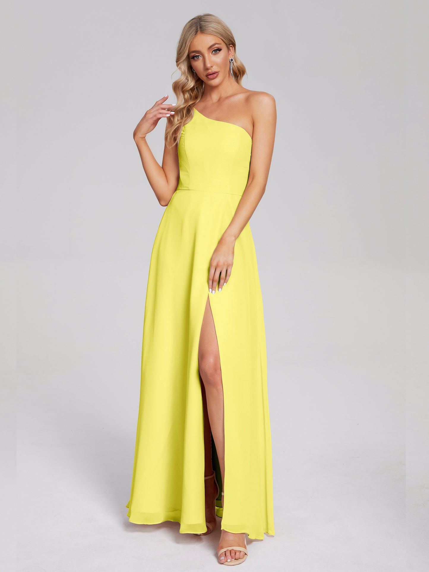 One Shoulder Side Slit Chiffon Bridesmaid Dress