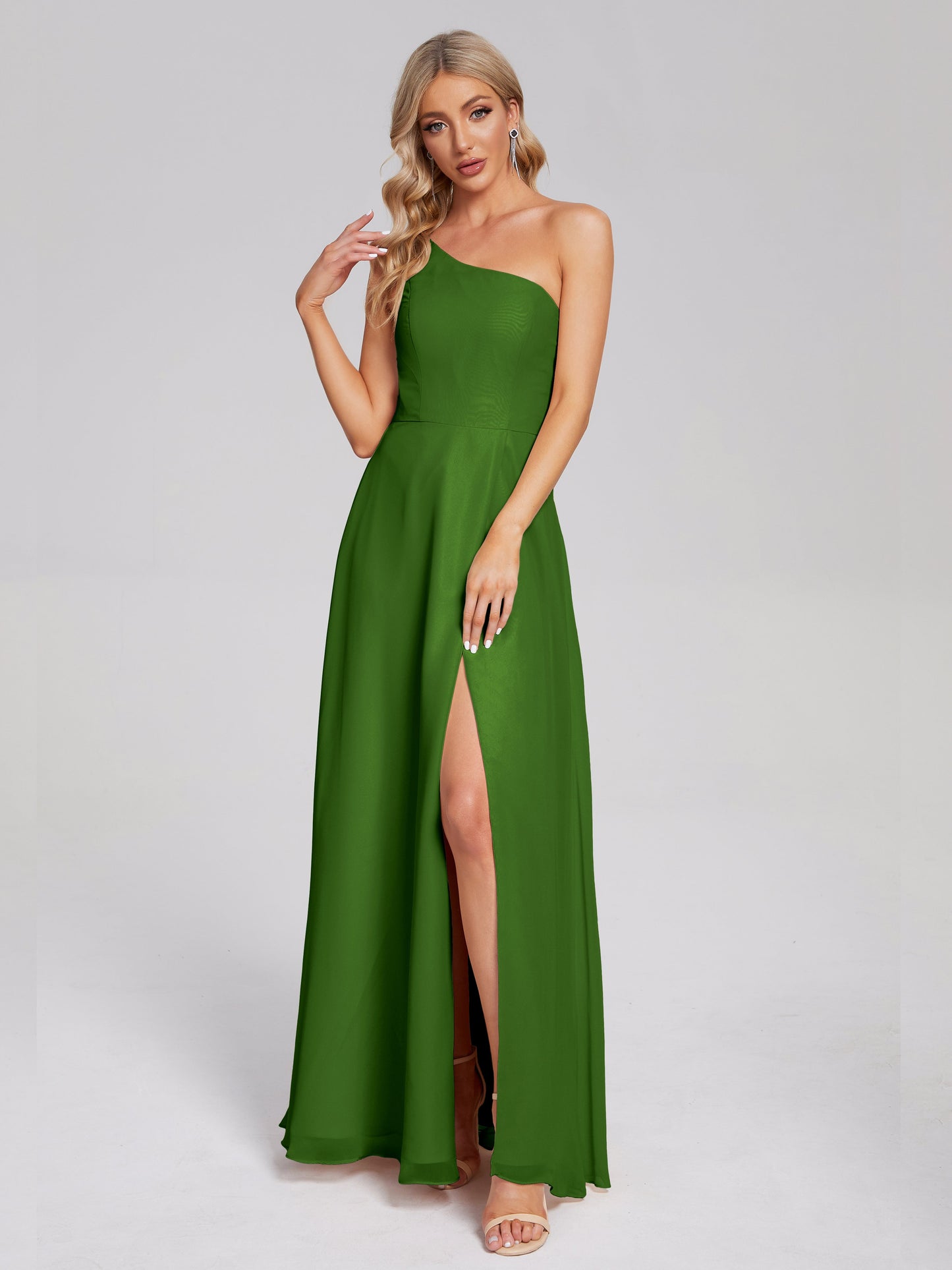 One Shoulder Side Slit Chiffon Bridesmaid Dress