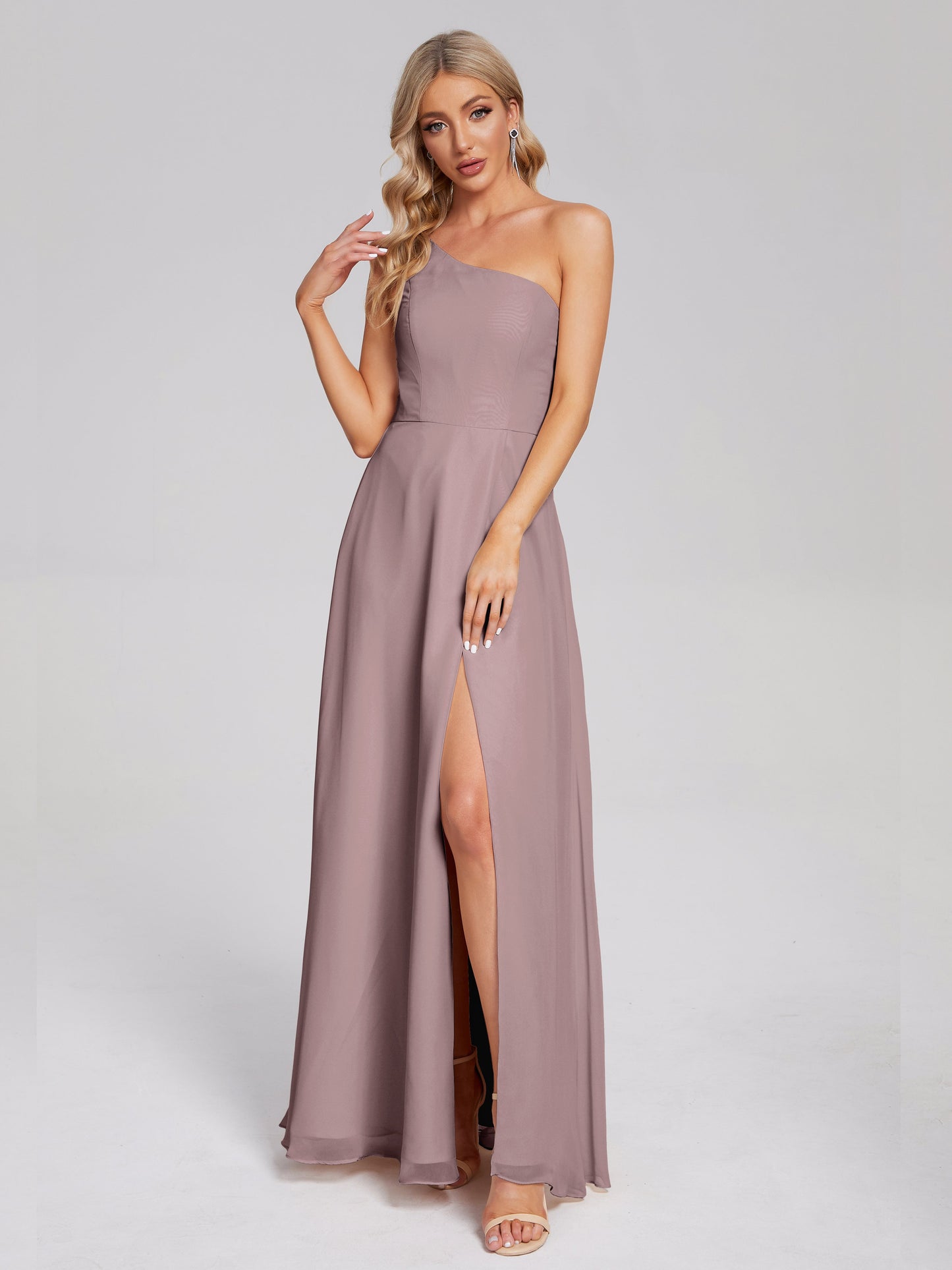 One Shoulder Side Slit Chiffon Bridesmaid Dress
