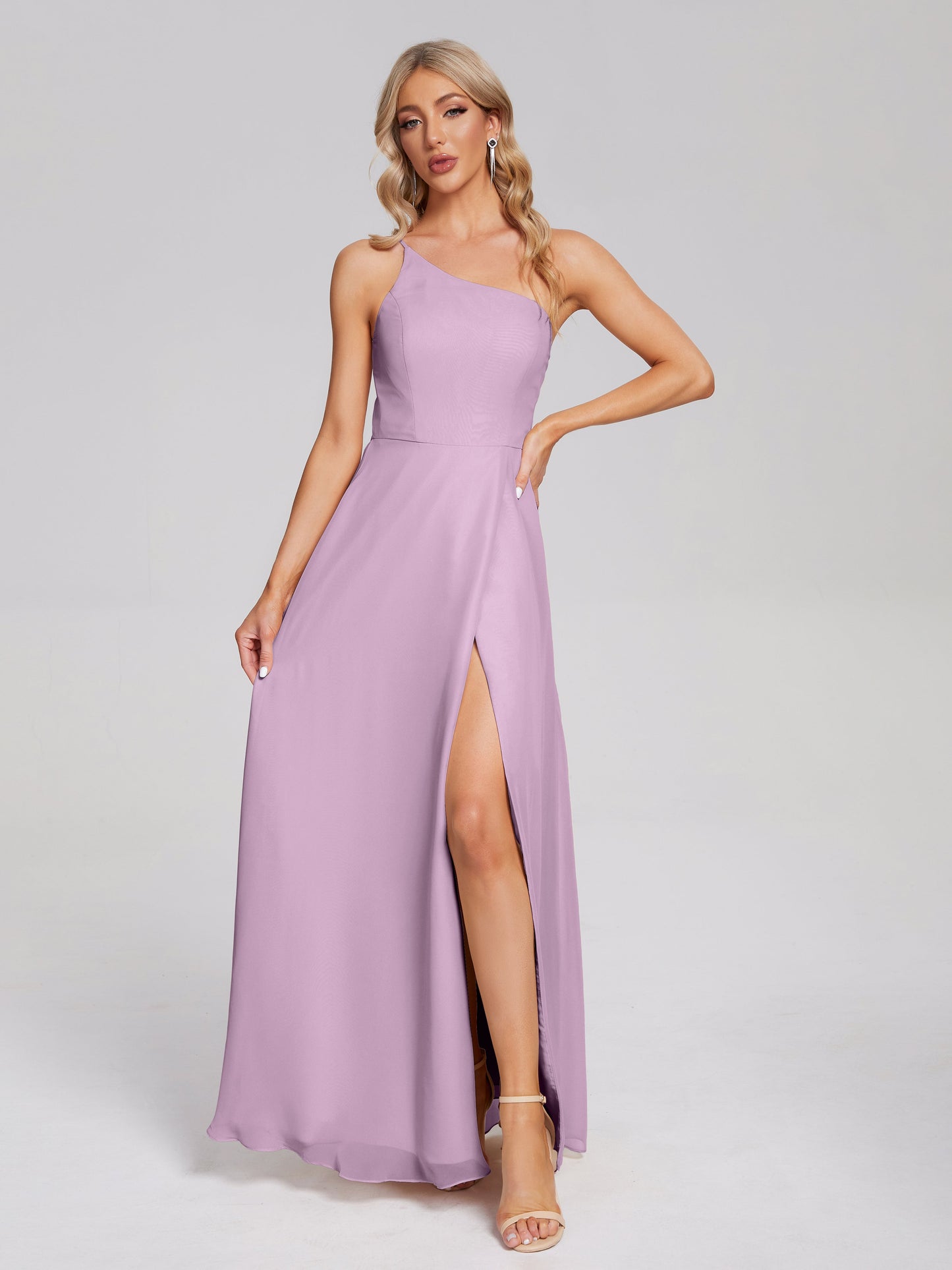 One Shoulder Side Slit Chiffon Bridesmaid Dress