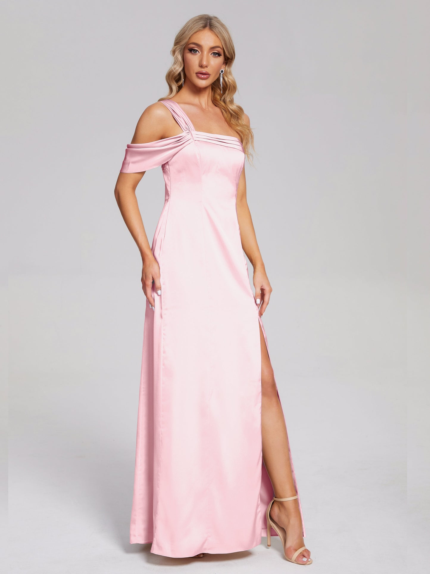 Raelyn One Shoulder Side Slit Soft Satin Bridesmaid Dress