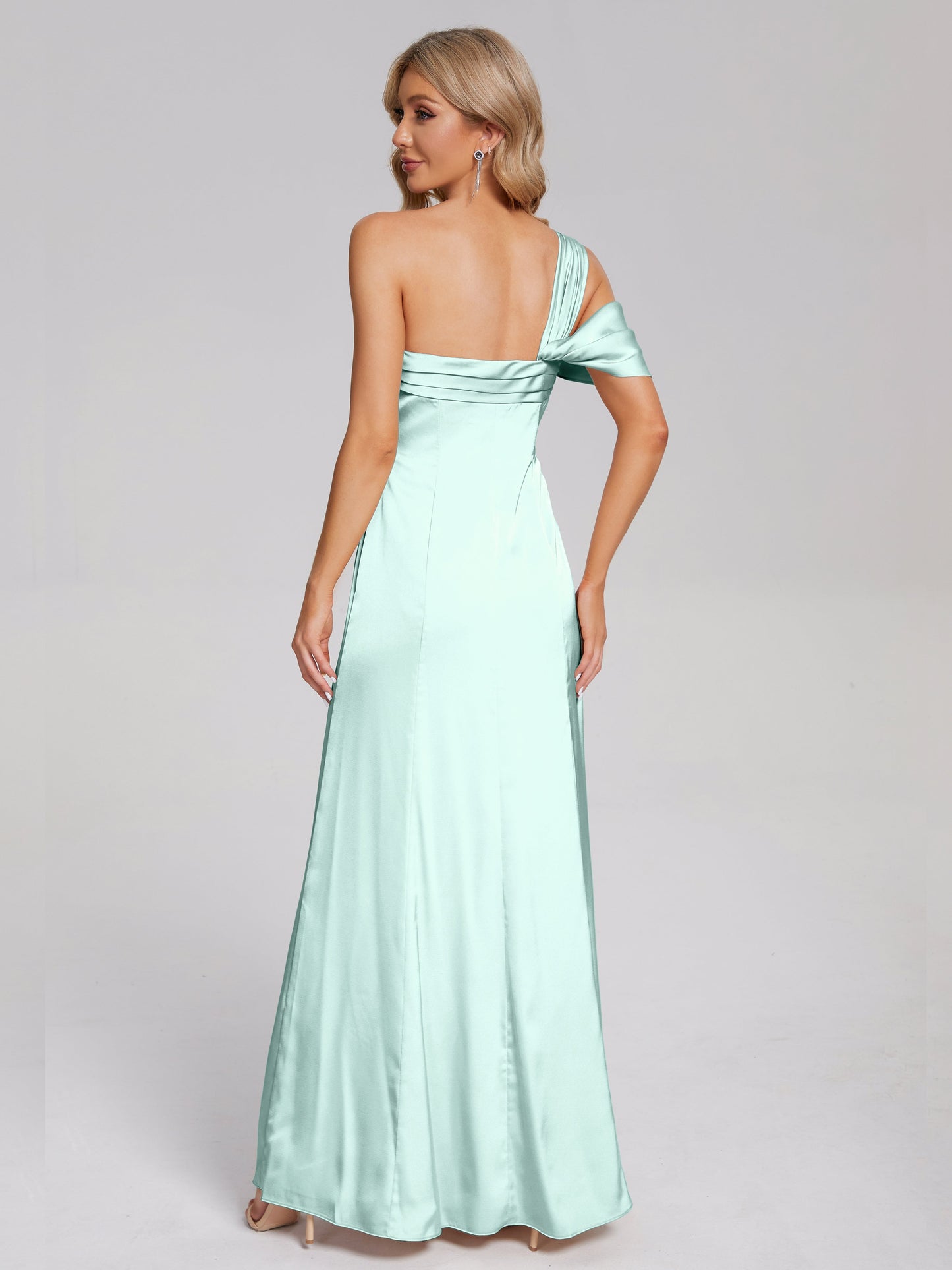 Raelyn One Shoulder Side Slit Soft Satin Bridesmaid Dress
