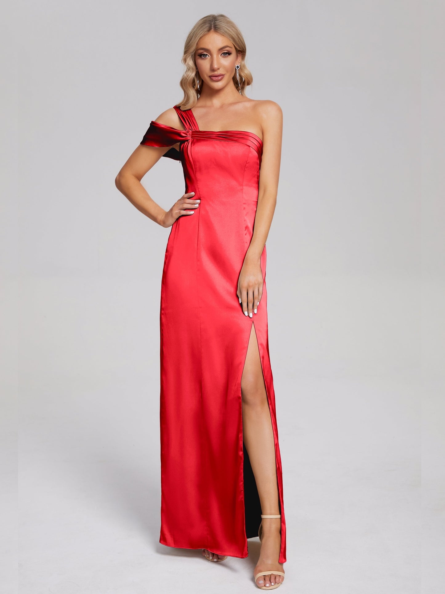 Raelyn One Shoulder Side Slit Soft Satin Bridesmaid Dress