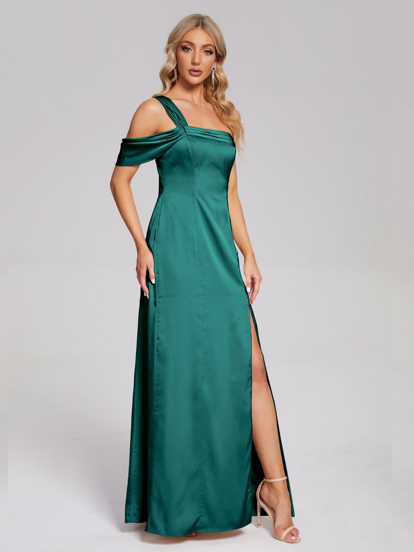 Raelyn One Shoulder Side Slit Soft Satin Bridesmaid Dress