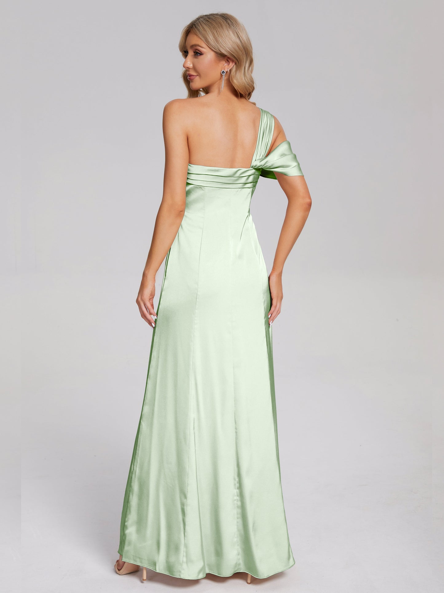 Raelyn One Shoulder Side Slit Soft Satin Bridesmaid Dress