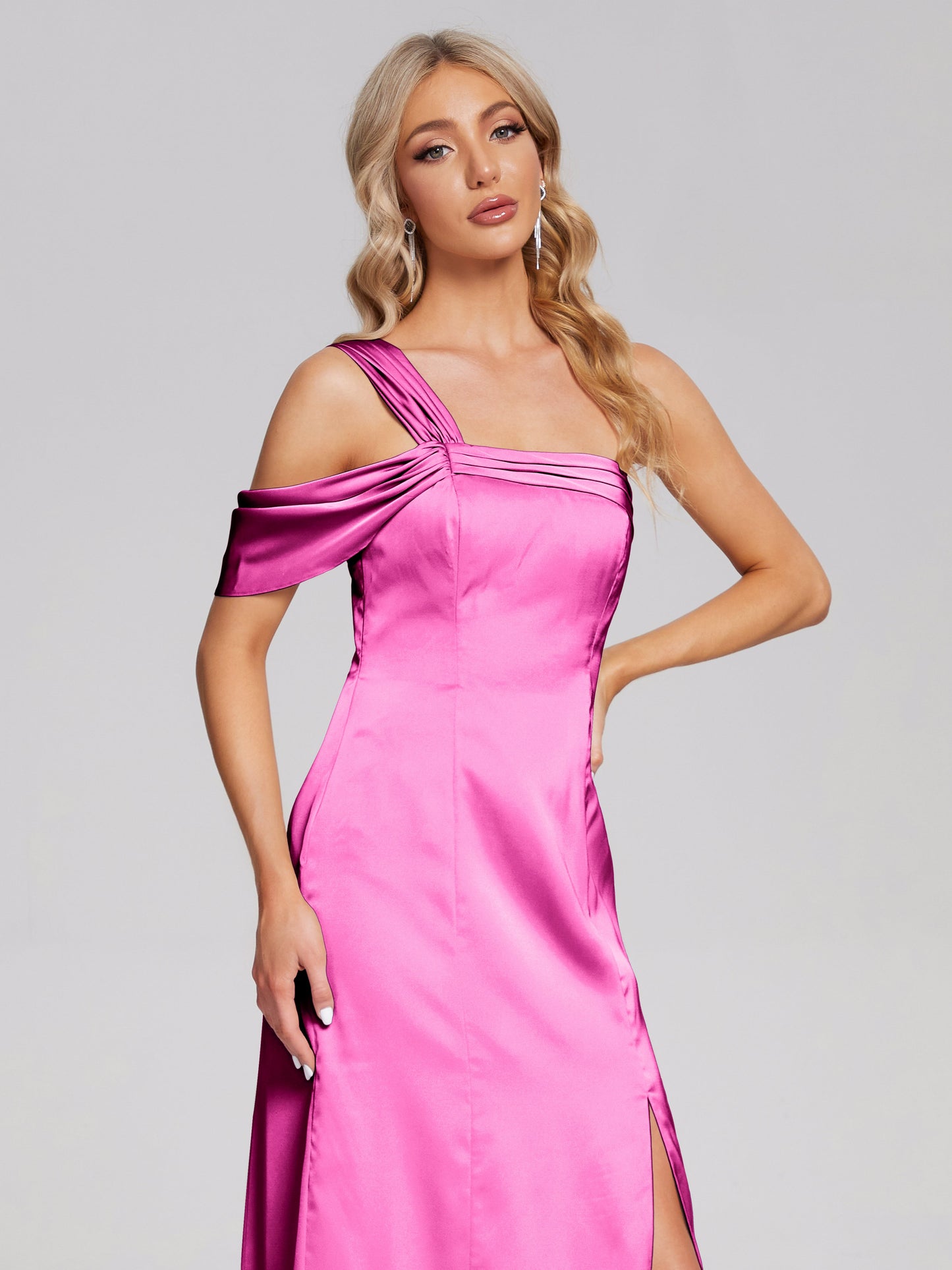 Raelyn One Shoulder Side Slit Soft Satin Bridesmaid Dress