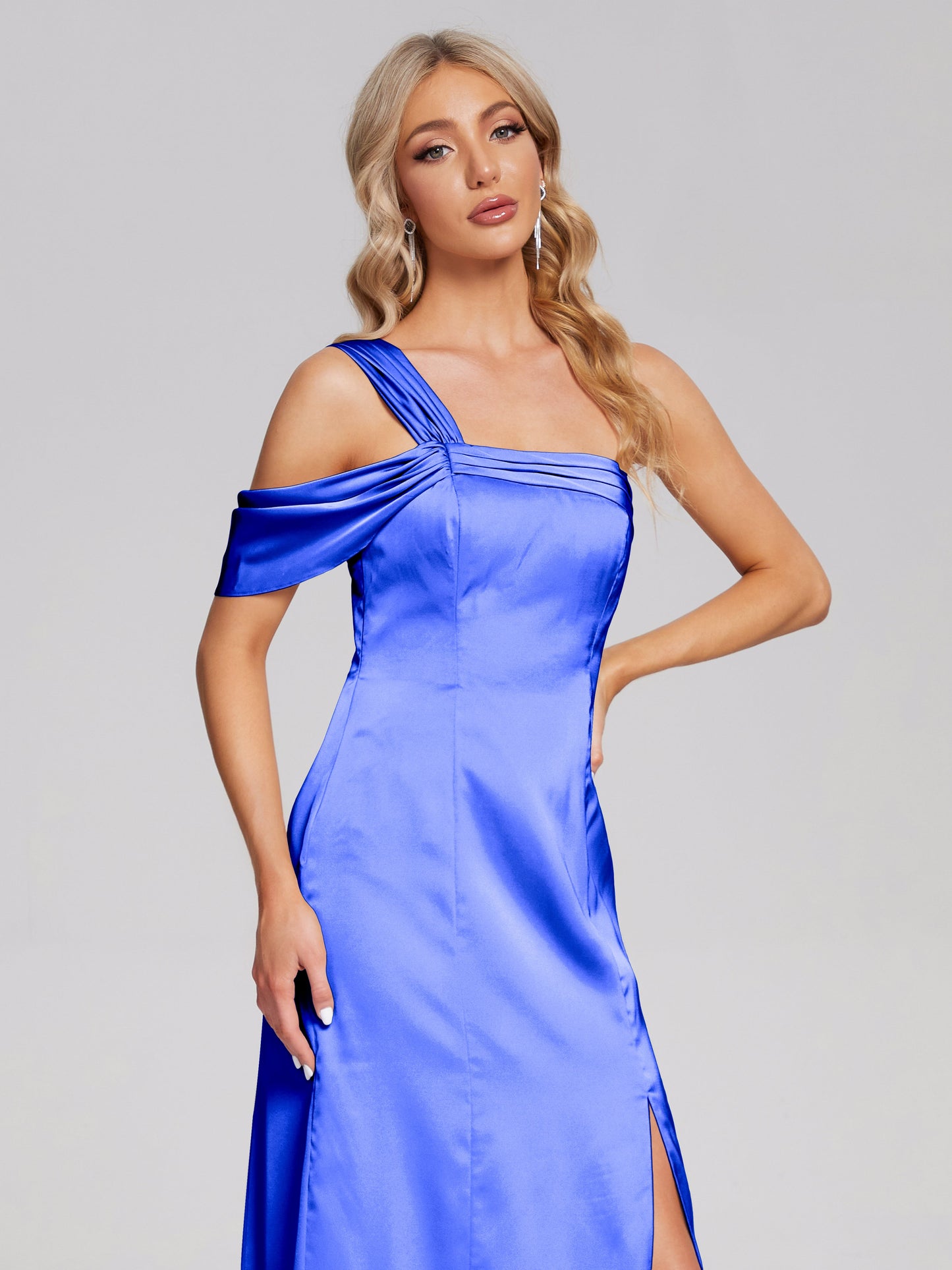Raelyn One Shoulder Side Slit Soft Satin Bridesmaid Dress