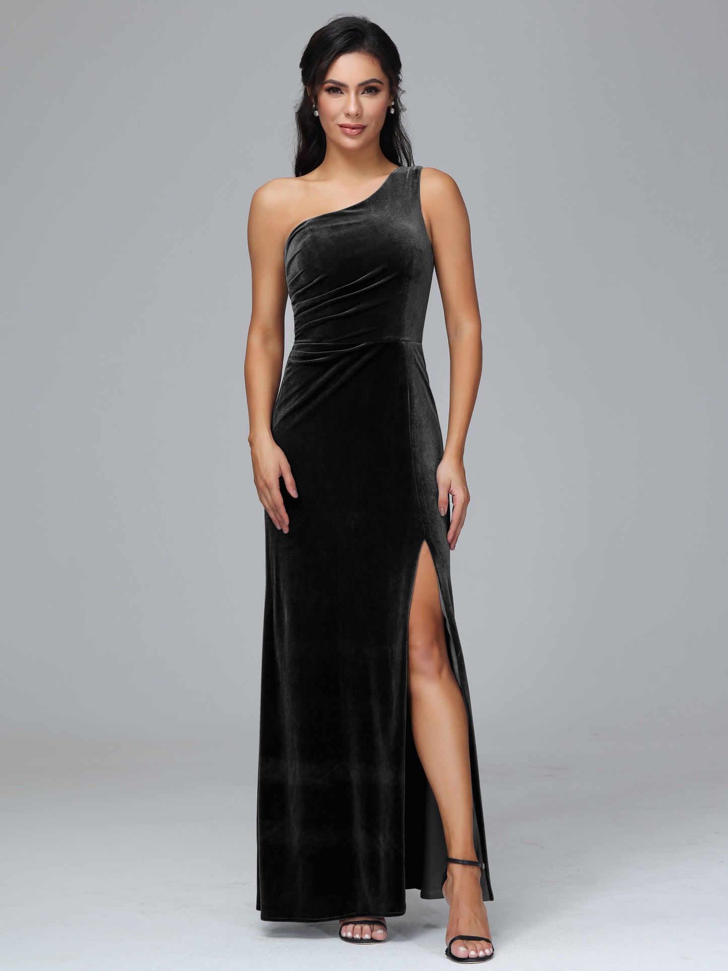 One Shoulder With Slit Velvet Bridesmaid Dress