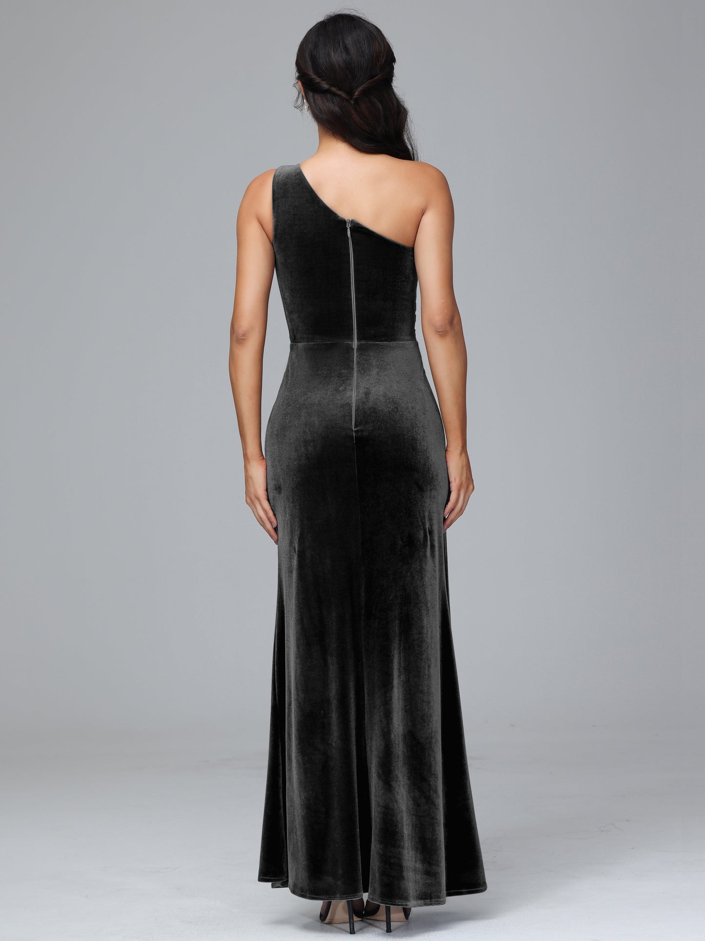 One Shoulder With Slit Velvet Bridesmaid Dress
